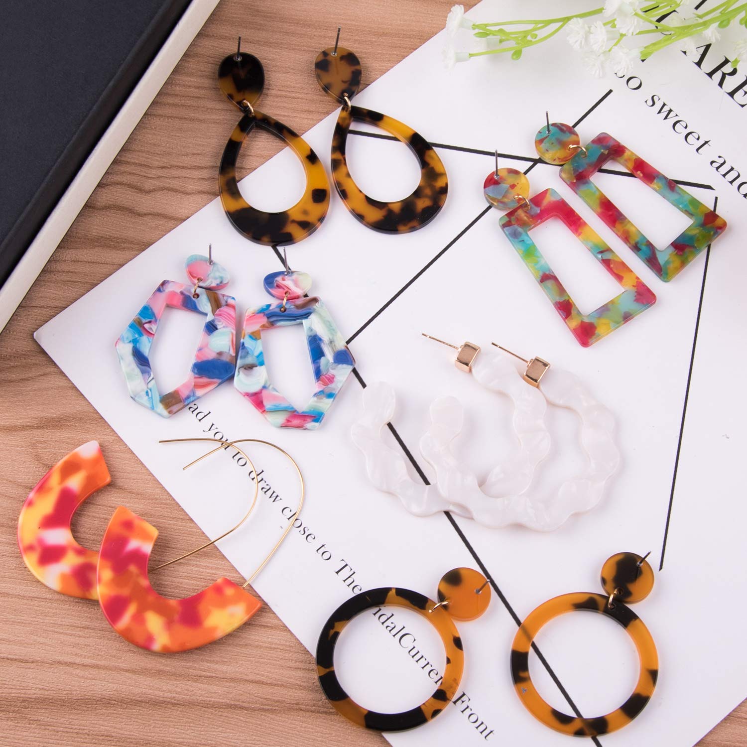 Duufin 24 Pairs Acrylic Drop Dangle Earrings - Resin Hoop Statement Jewelry Set | Bohemian Polygonal Fashion Earrings for Women | Perfect for Parties, Weddings & Everyday Wear