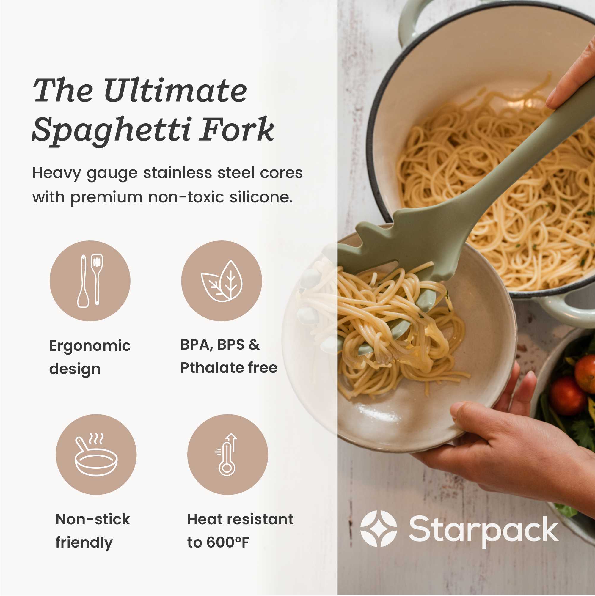 XL Silicone Spaghetti Fork - Heat Resistant & Flexible Pasta Server for Italian Cuisine | Perfect for Family Dinners, Restaurants & Pasta Lovers