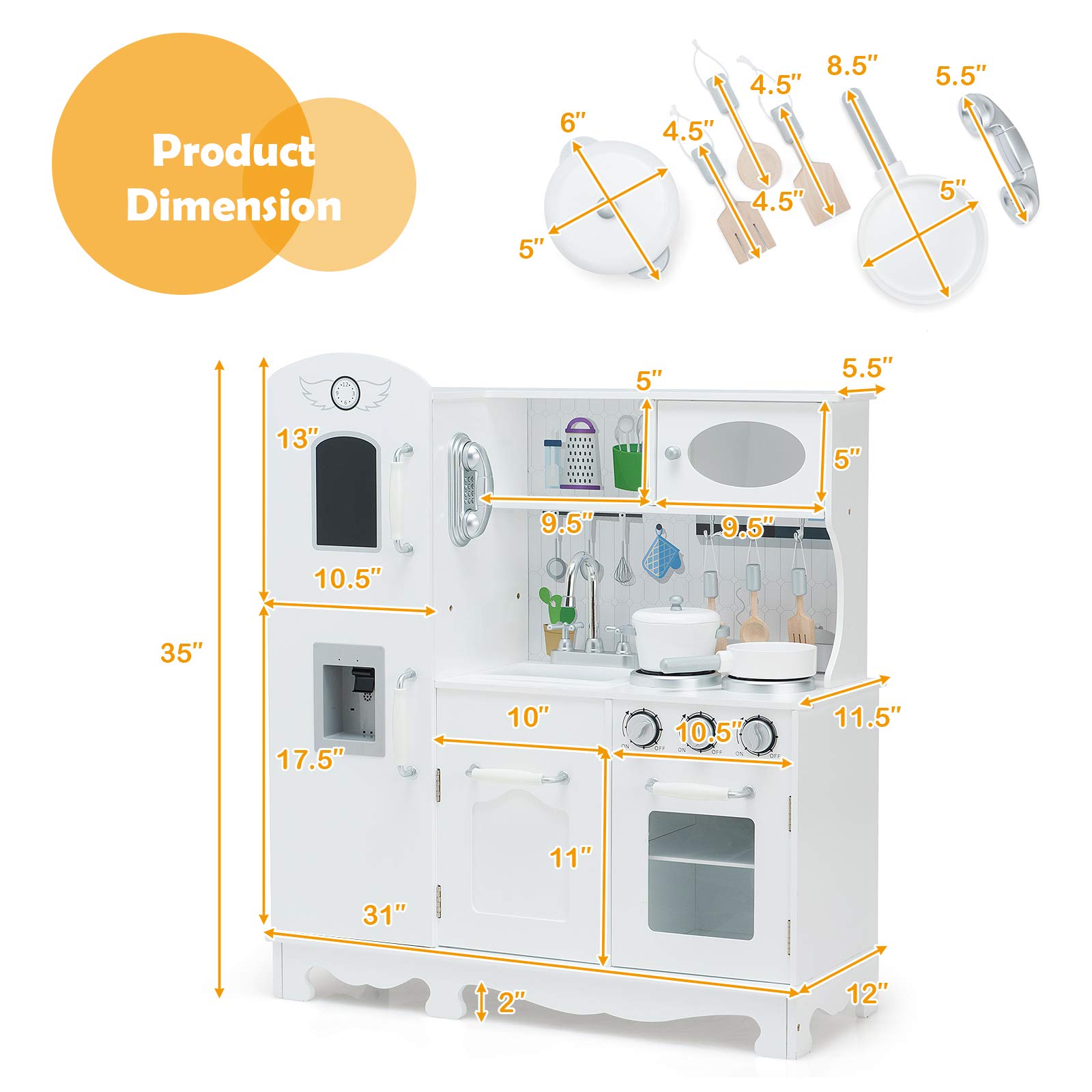 ARLIME Kids Wooden Kitchen Playset with Simulated Sound, Sink, Stovetop, Microwave & Refrigerator - Pretend Play Kitchen Toy for Toddlers, Boys & Girls - Perfect Gift for Home, Preschool & Daycare