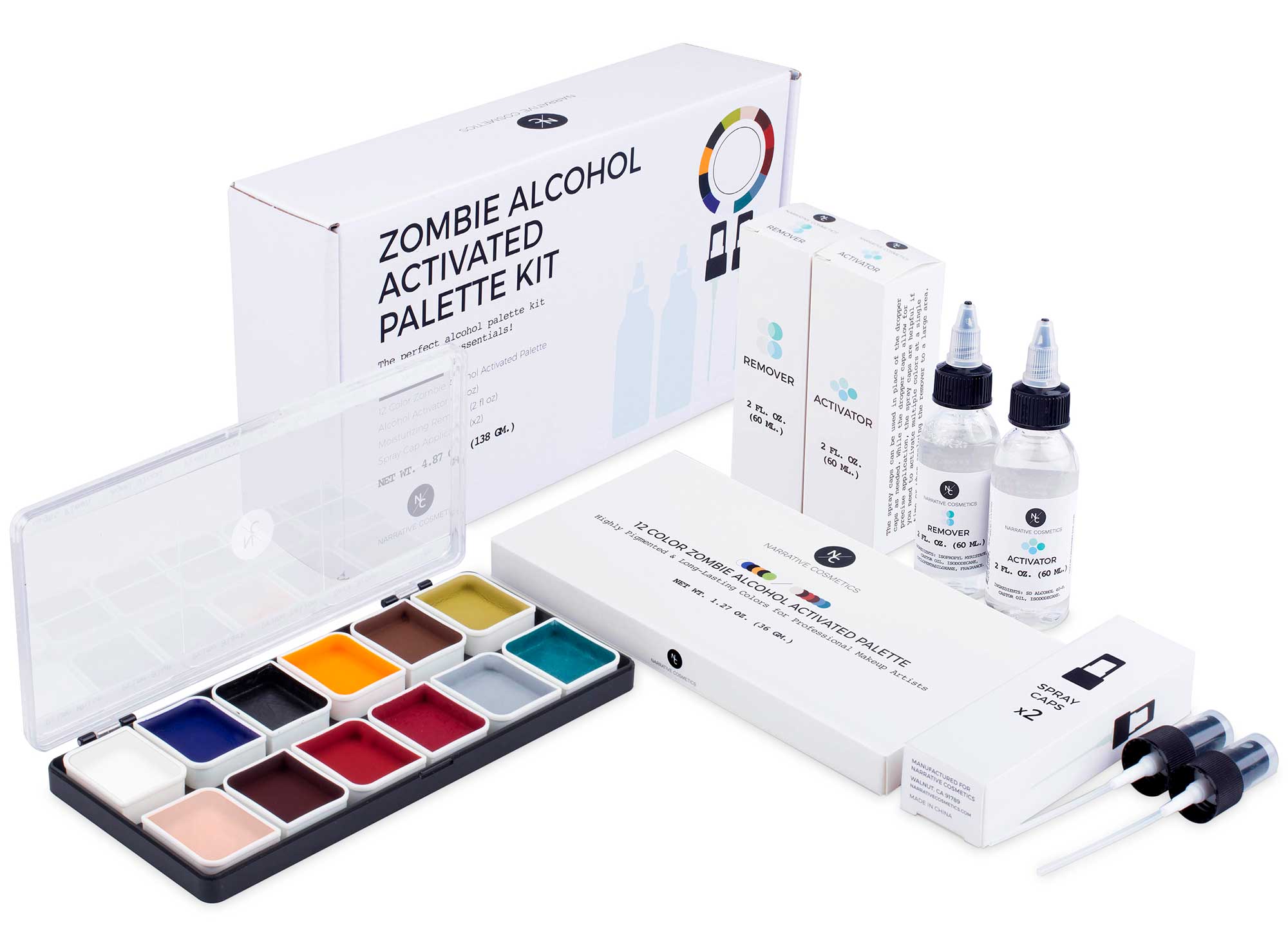 12 Color Zombie Alcohol Activated Professional SFX Makeup Palette - Halloween, Cosplay & Special Effects Makeup Kit for Horror Movies & Theater Productions