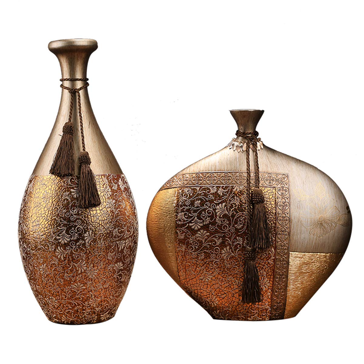 Ceramic Resin Vase Set of 2 - Modern Decorative Vase for Home, Living Room, TV Cabinet & Porch - 47x20x10cm & 35x35x5cm - Perfect for Dried Flowers, Artificial Flowers & Tabletop Decor | Elegant Home & Office Decoration