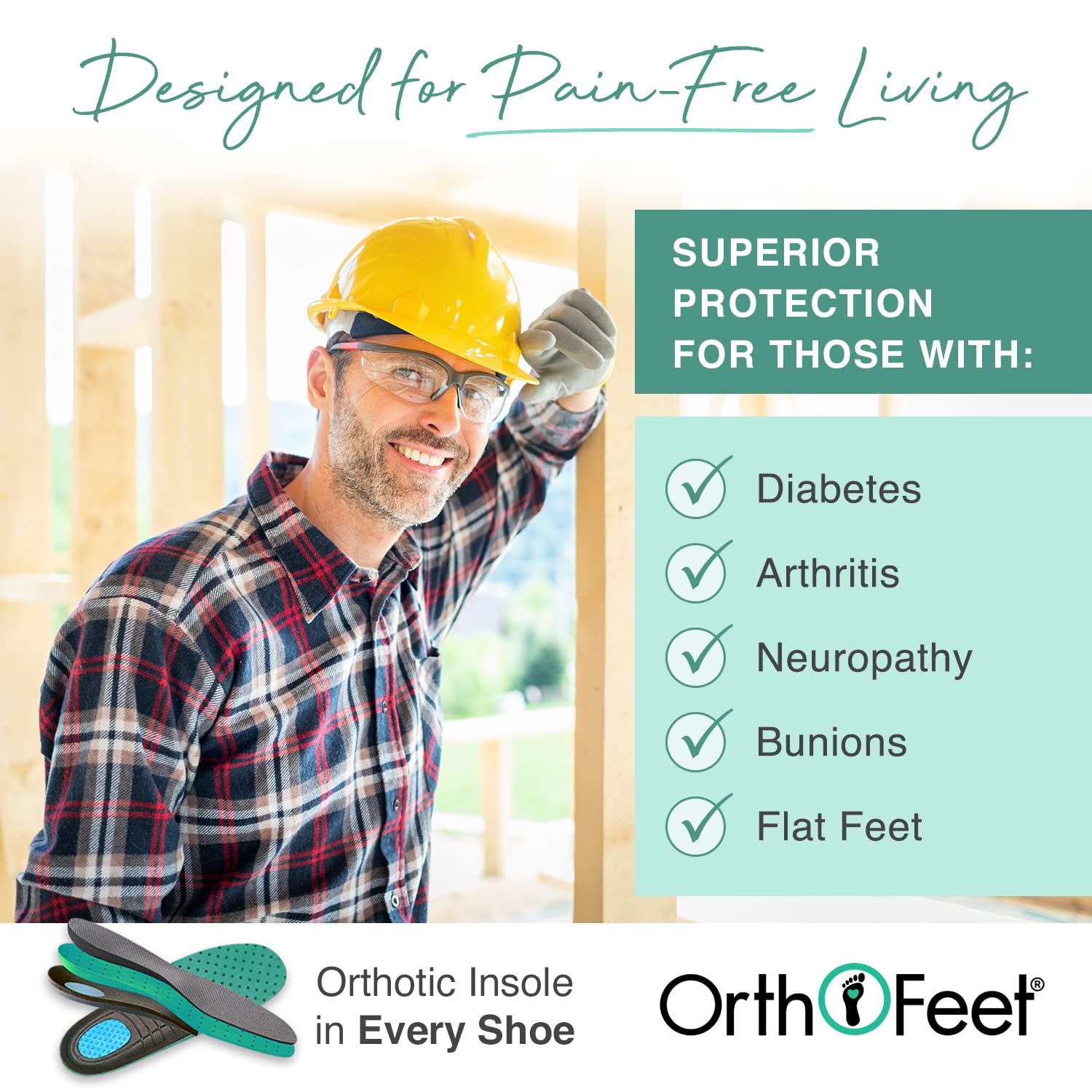 Orthofeet Men's Orthopedic Leather Work Boots - Waterproof, Slip-Resistant, Arch Support for Plantar Fasciitis & Foot Pain - Ideal for Construction, Hiking & Outdoor Work