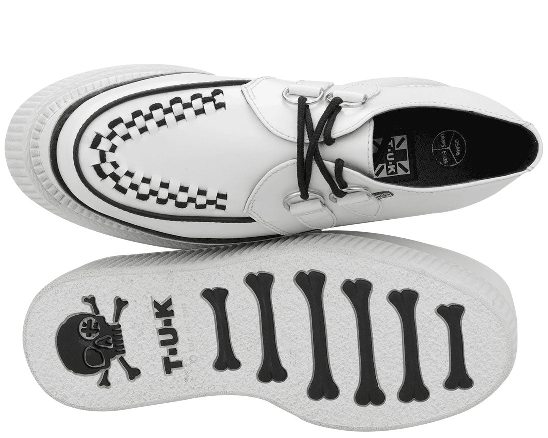 T.U.K White Leather 3x Sole Viva Mondo Creeper Shoes for Women - Chunky Platform Sneakers for Punk, Gothic & Alternative Fashion - Perfect for Concerts, Clubbing & Street Style