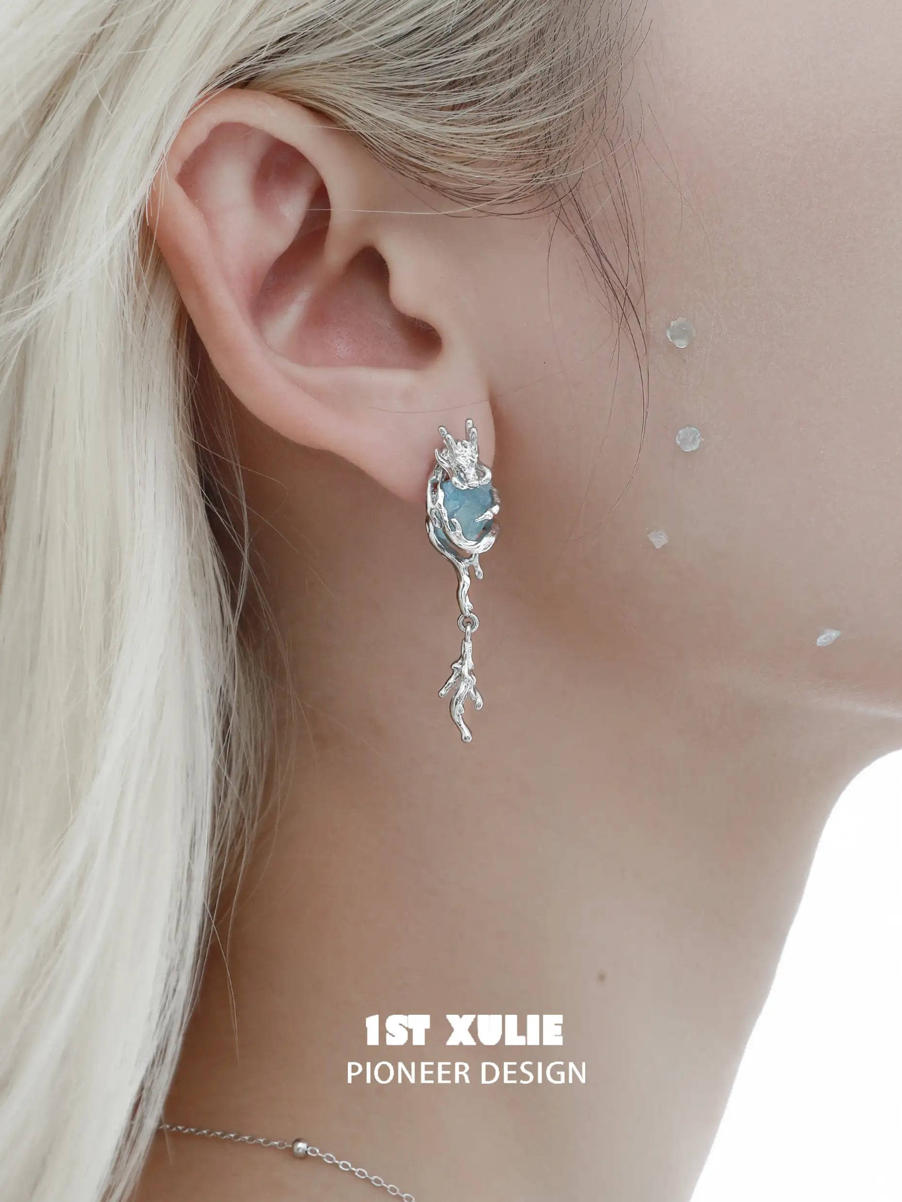 Loong Ling Loong Aquamarine 18K Gold Plated Stud Earrings - Elegant Jewelry for Women, Perfect for Weddings, Parties & Special Occasions