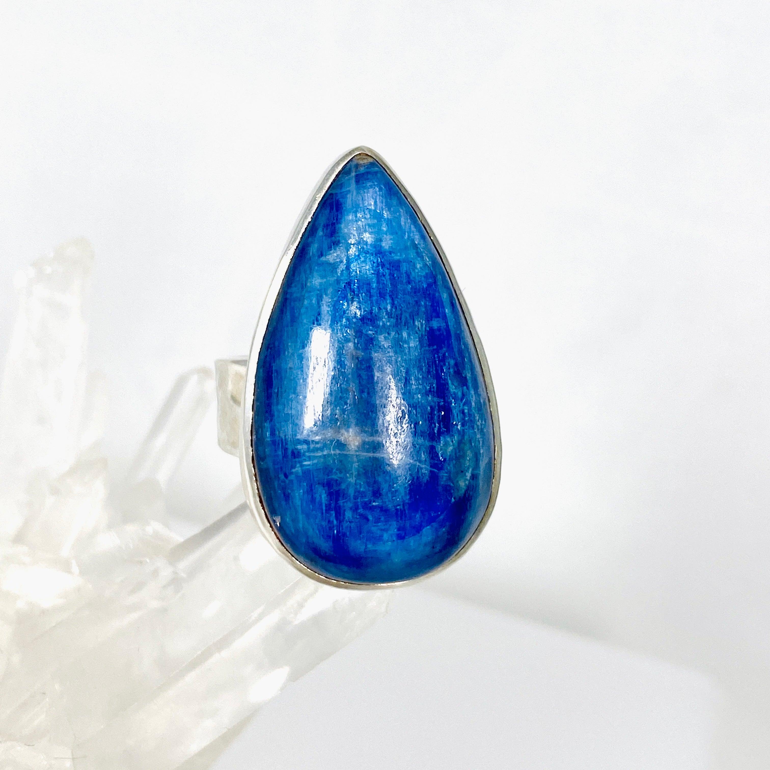 Kyanite Teardrop Beaten Band Ring Size 8 KRGJ2700 - Elegant Handmade Jewelry for Women, Perfect for Weddings, Parties & Everyday Wear