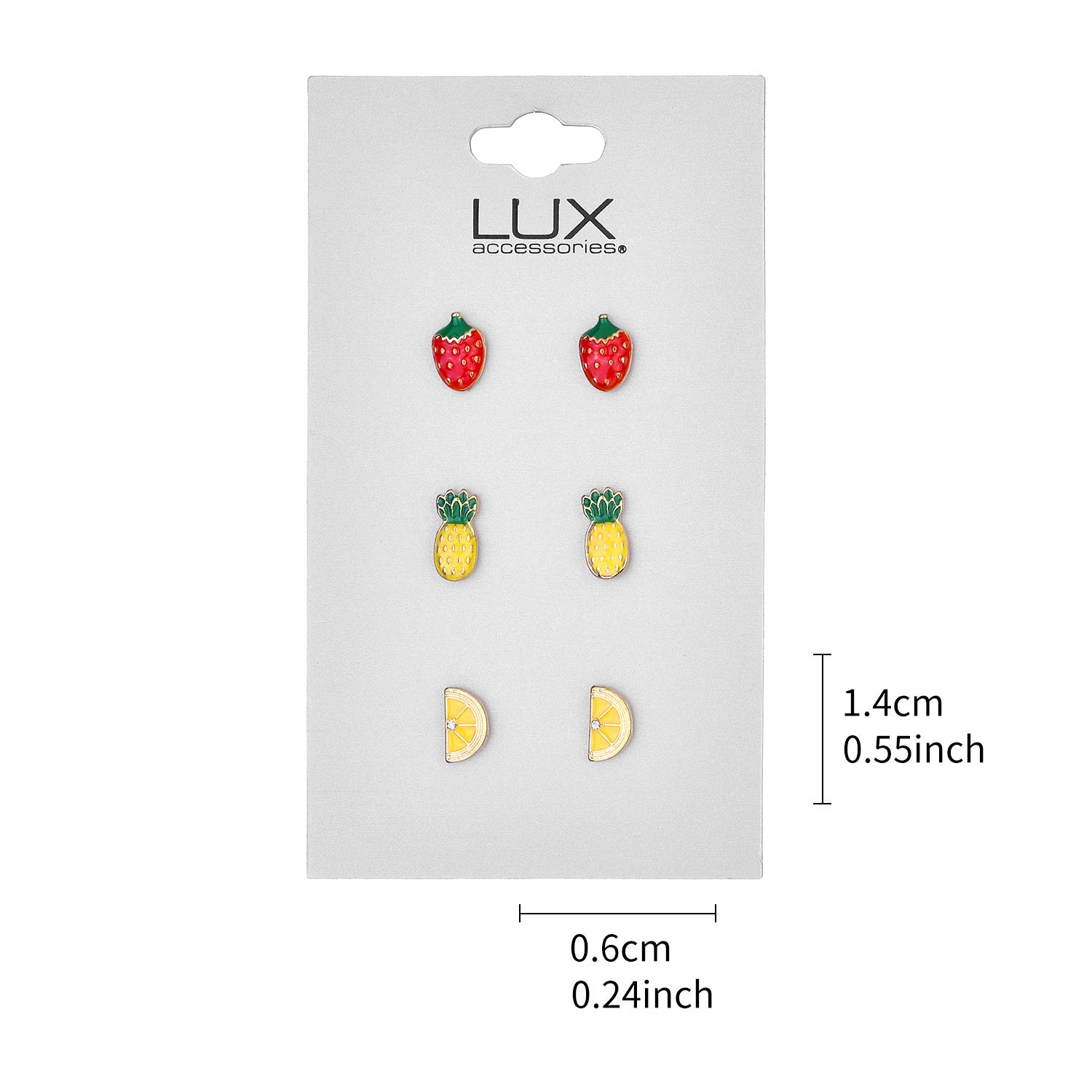 Strawberry Pineapple Lemon Slice Stud Earrings Set of 3 Pairs - Cute Fruit Lover Jewelry for Women - Perfect for Summer Outfits, Beach Vacations & Gift Giving