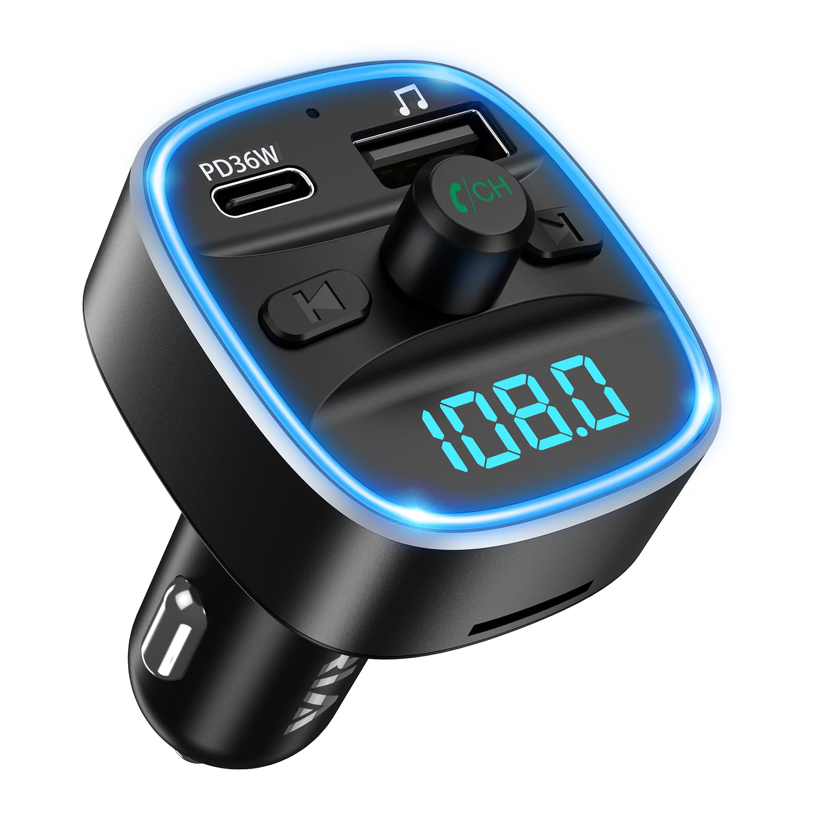 ORIA Bluetooth 5.3 Car Adapter with 36W PD Fast Charging - Wireless FM Transmitter for Car Audio, Hands-Free Calling, Supports TF Card & USB Drive | Perfect for Road Trips, Commuting & Music Lovers