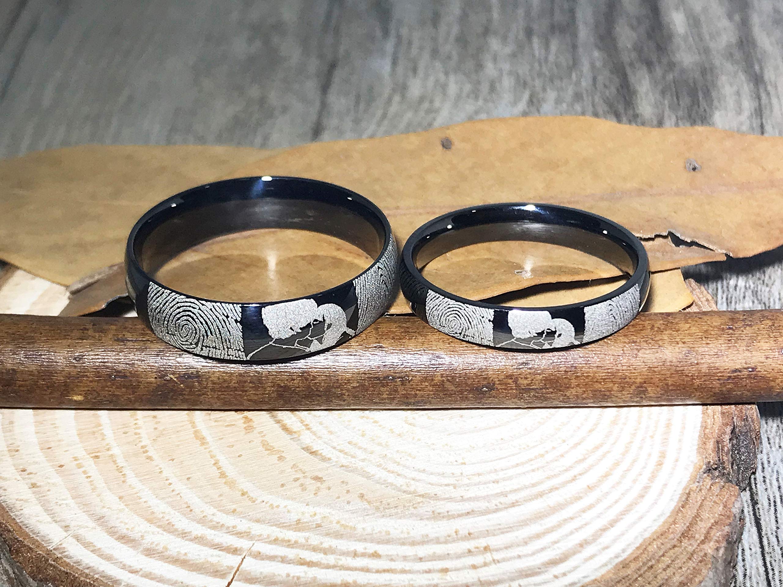 Fingerprint Comic Couple Rings Set - His & Her Matching Promise Rings, Love & Kiss Wedding Bands for Engagement, Anniversary - Perfect for Romantic Gifts, Proposals & Couples Jewelry