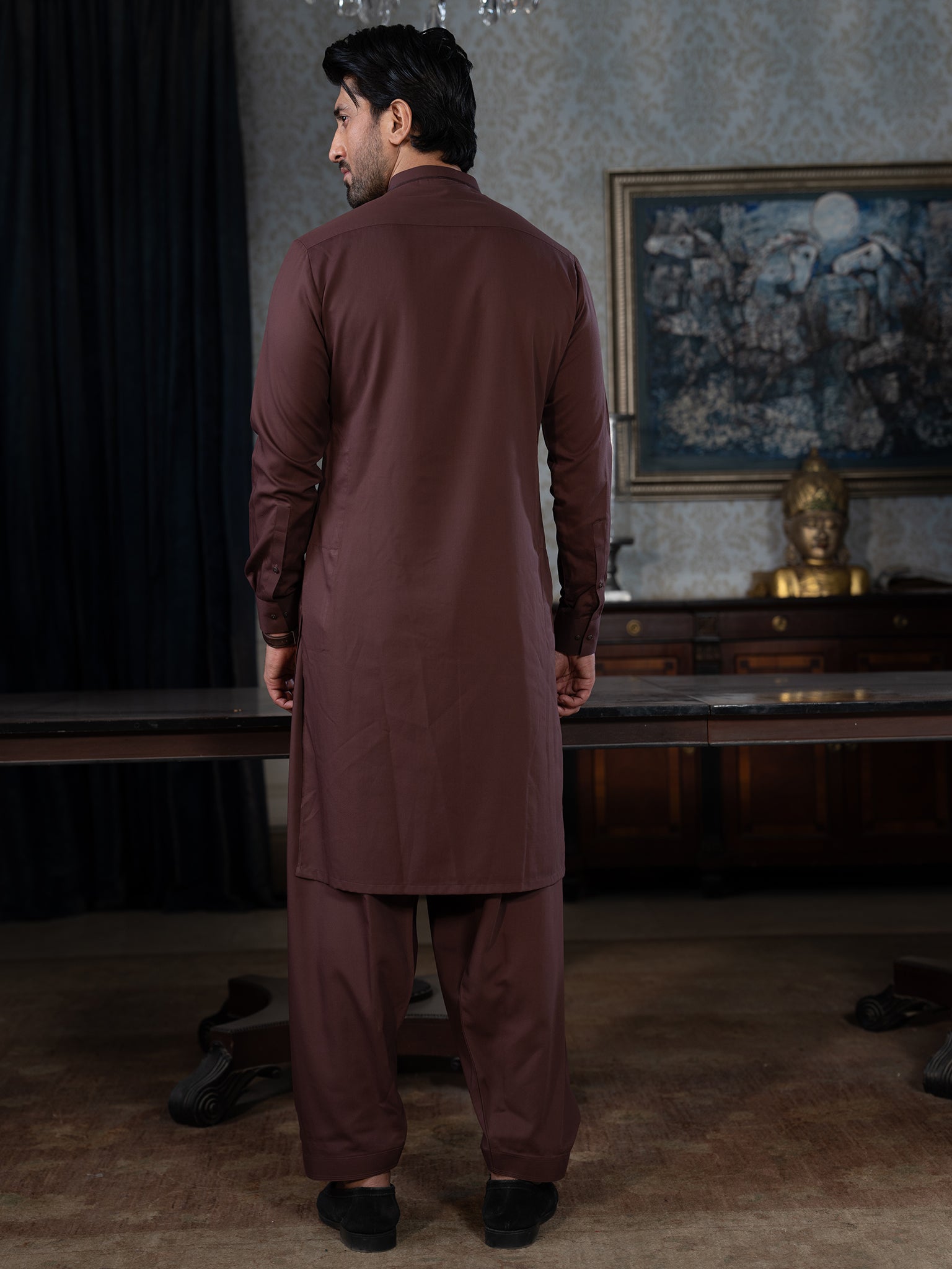 Blended Burberry Puce Kurta Trouser by J. Junaid Jamshed - Stylish Traditional Pakistani Outfit for Weddings & Festive Occasions