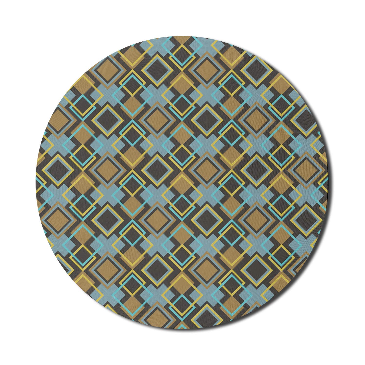 Ambesonne Geometric Mouse Pad - Non-Slip Thick Rubber Gaming Mousepad with Abstract Rhombus Bullseye Pattern, Vintage Mosaic Tile Design, 8 Inch Round Multicolor - Perfect for Office, Gaming & Computer Workstations