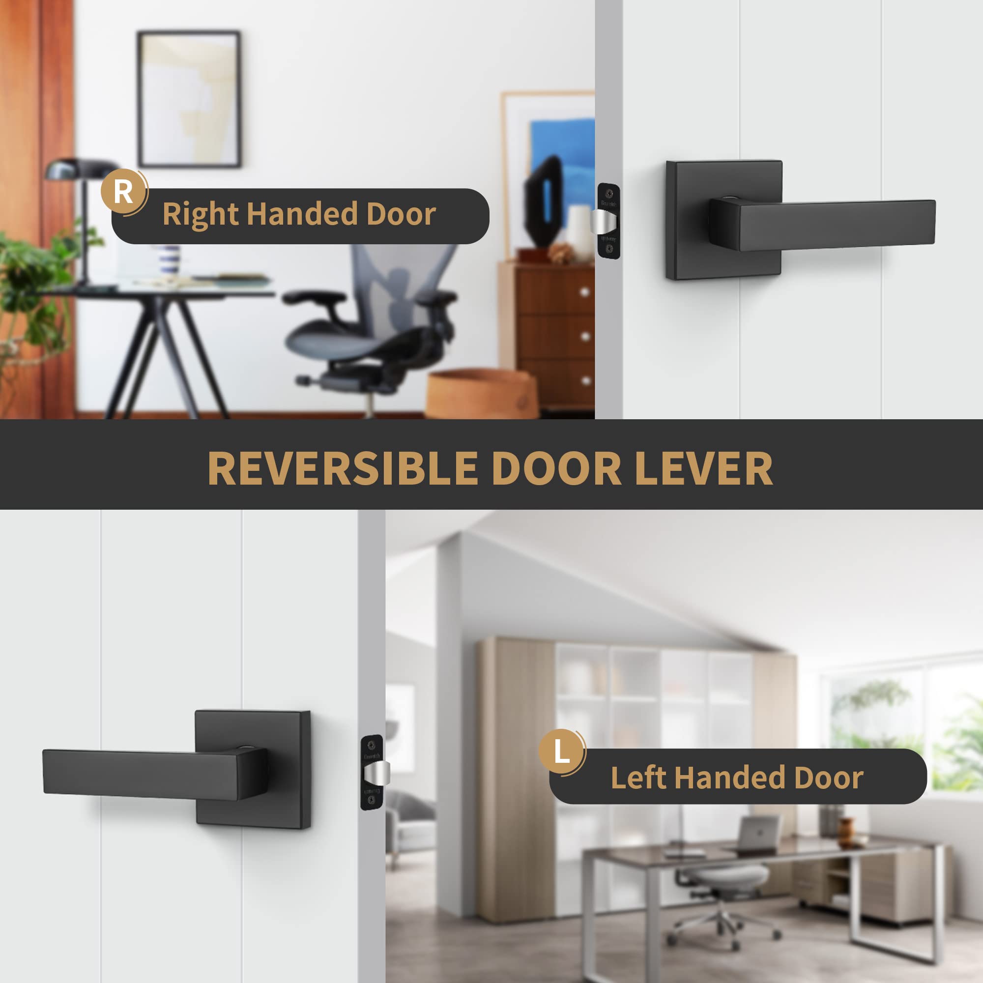Heavy Duty Square Door Lever - No Key Lock for Closet & Hallway