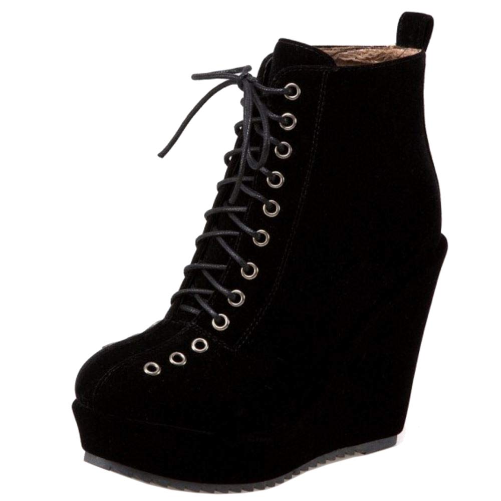 Stylish Women's Ankle Boots with Wedge Heel - Lace Up Fashion Shoes for Casual Outfits & Fall Winter Wardrobe