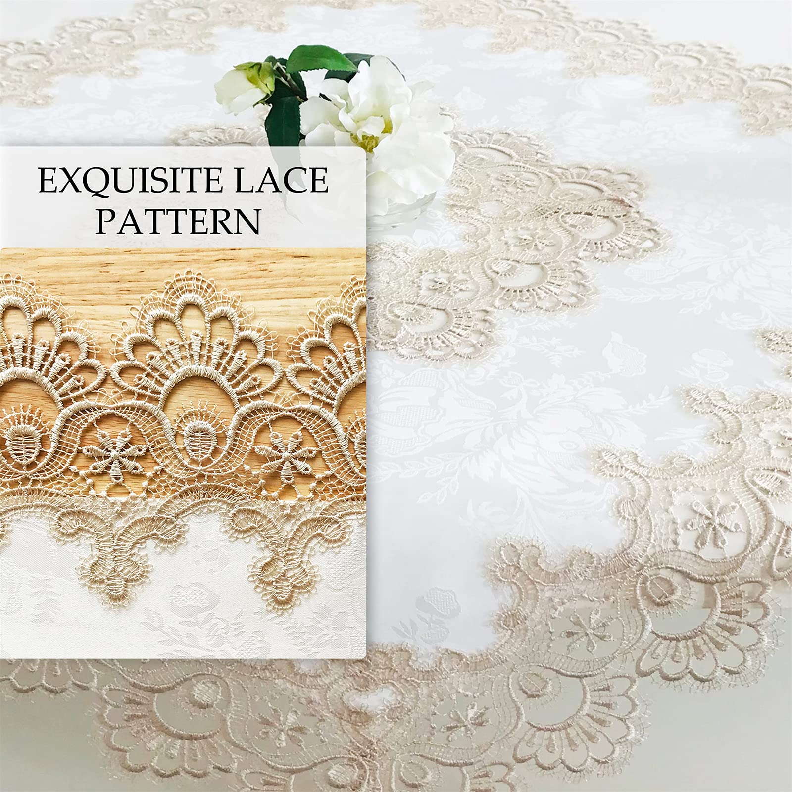 Beige Embroidered Lace Rectangle Table Runner 16x35 Inches - Washable Carnation Lace Fabric for Wedding, Dining Table, Dresser, Kitchen & Coffee Table Decor | Elegant Home & Party Decoration