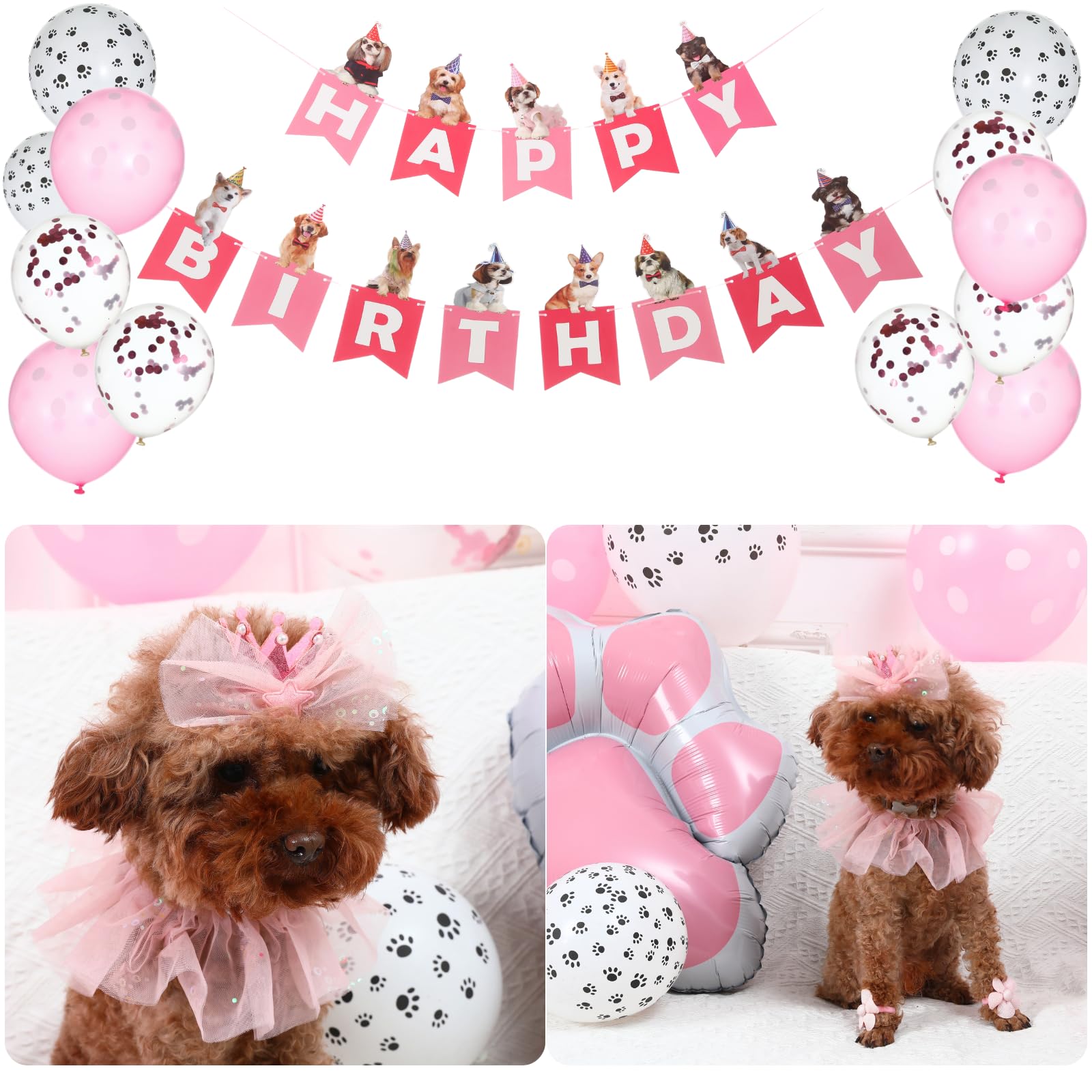 **Dog Birthday Party Decorations Set - Cute Pet Bandana, Crown Hat & Scarf for Puppy Birthday Celebrations - Perfect for Dog Themed Parties, Photo Shoots & Special Occasions**