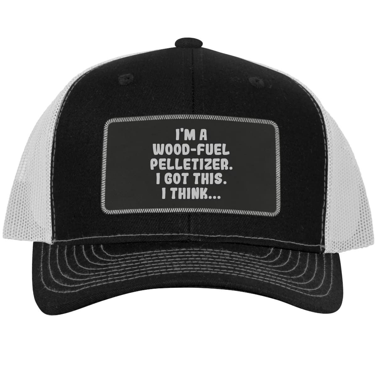 Wood-Fuel Pelletizer Leather Trucker Hat - Custom Engraved Black Patch for Outdoor Work