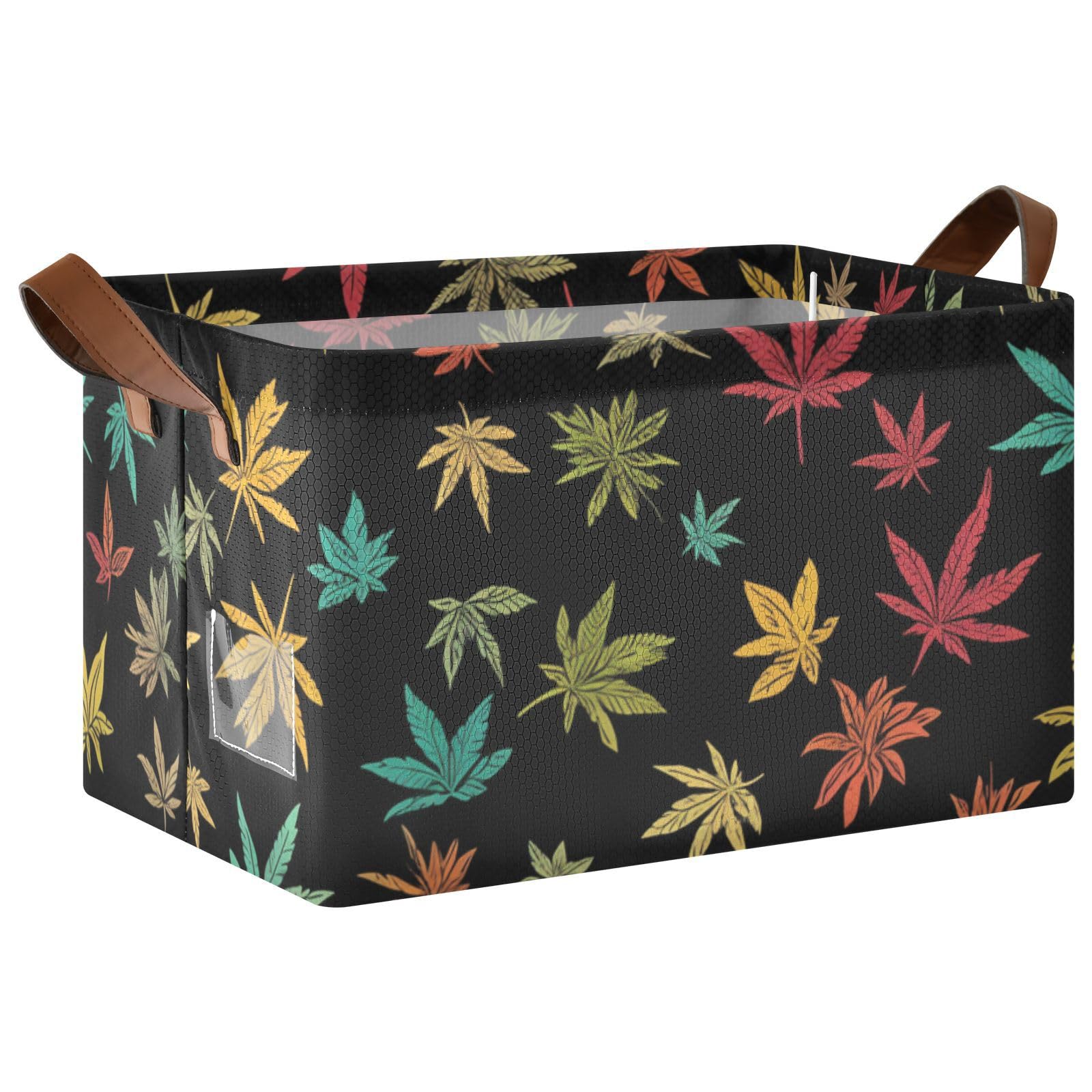 Colorful Maple Leaf Pattern Fabric Storage Baskets with Handles - 2 Pack Organizer Bins for Closet, Shelves, Drawers, Desktop | Perfect for Playroom, Classroom, Office & Home Organization