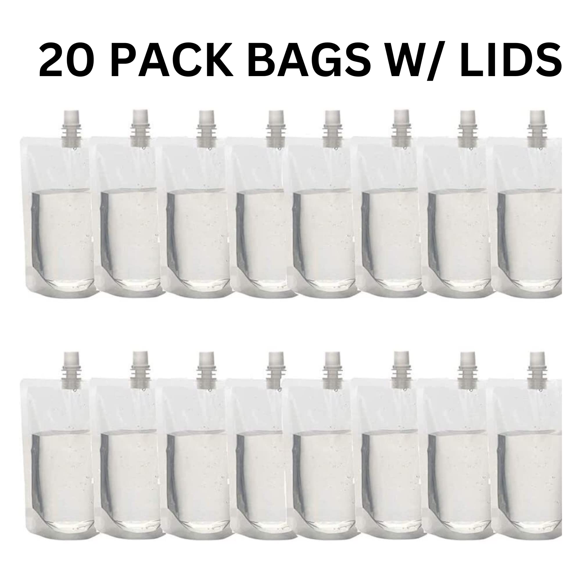 Squeezable Wax Melt Pouches - 20 Pack | 500 mL (10-15oz) Scented Liquid Wax in Clear Bottles with Lids & Stands | 7.5x5