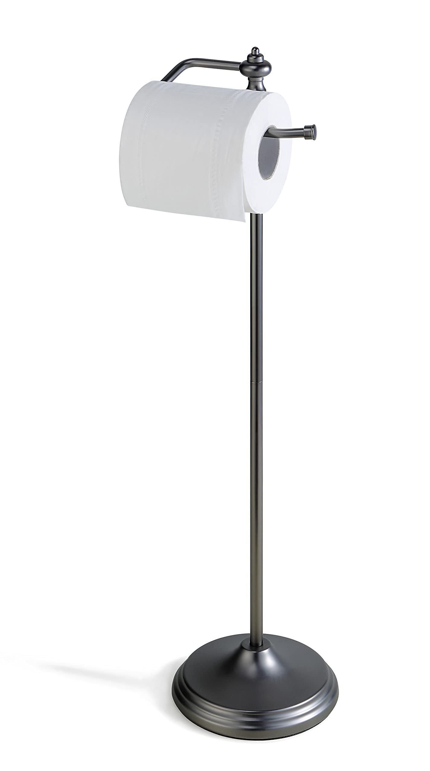 SunnyPoint Free Standing Toilet Paper Holder Stand with Reserve Storage - Black Nickel Bathroom Tissue Dispenser for Home, Office & Guest Restrooms