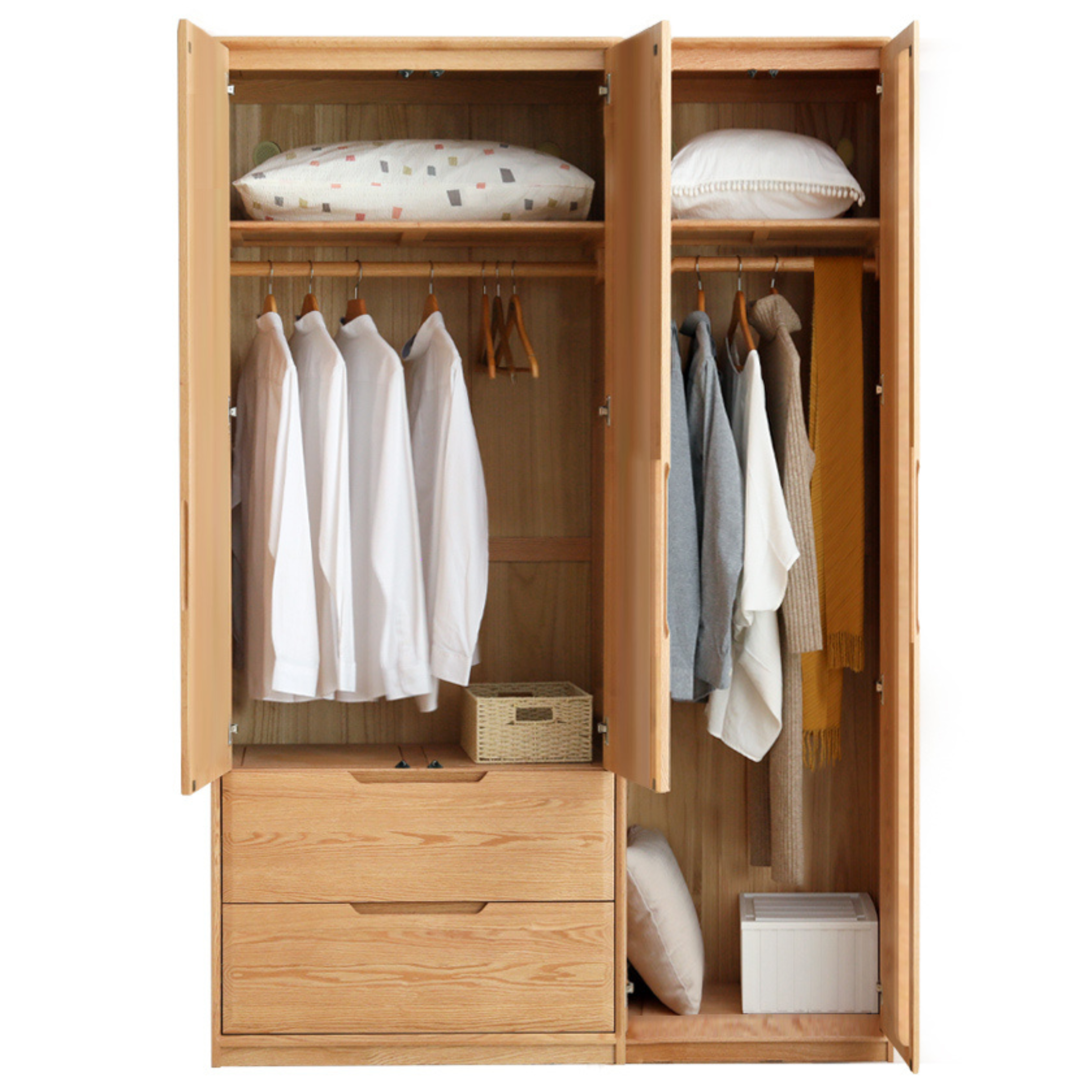 52x22.4x86.6 inch / 133x57x220 сm/ Natural Wood Color /  three-door wardrobe type B