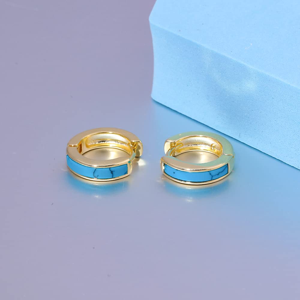 Sterling Silver Plated Small Hoop Earrings for Women & Men - Hypoallergenic Huggie Earrings with Turquoise Gemstone for Sensitive Ears | Perfect for Everyday Wear, Gifts & Special Occasions