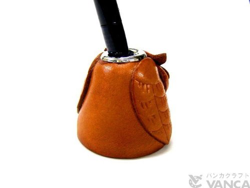 VANCA Handmade Owl Genuine Leather Animal Desk Single Pen Stand - Japanese Craftsmanship for Office & Home Decor