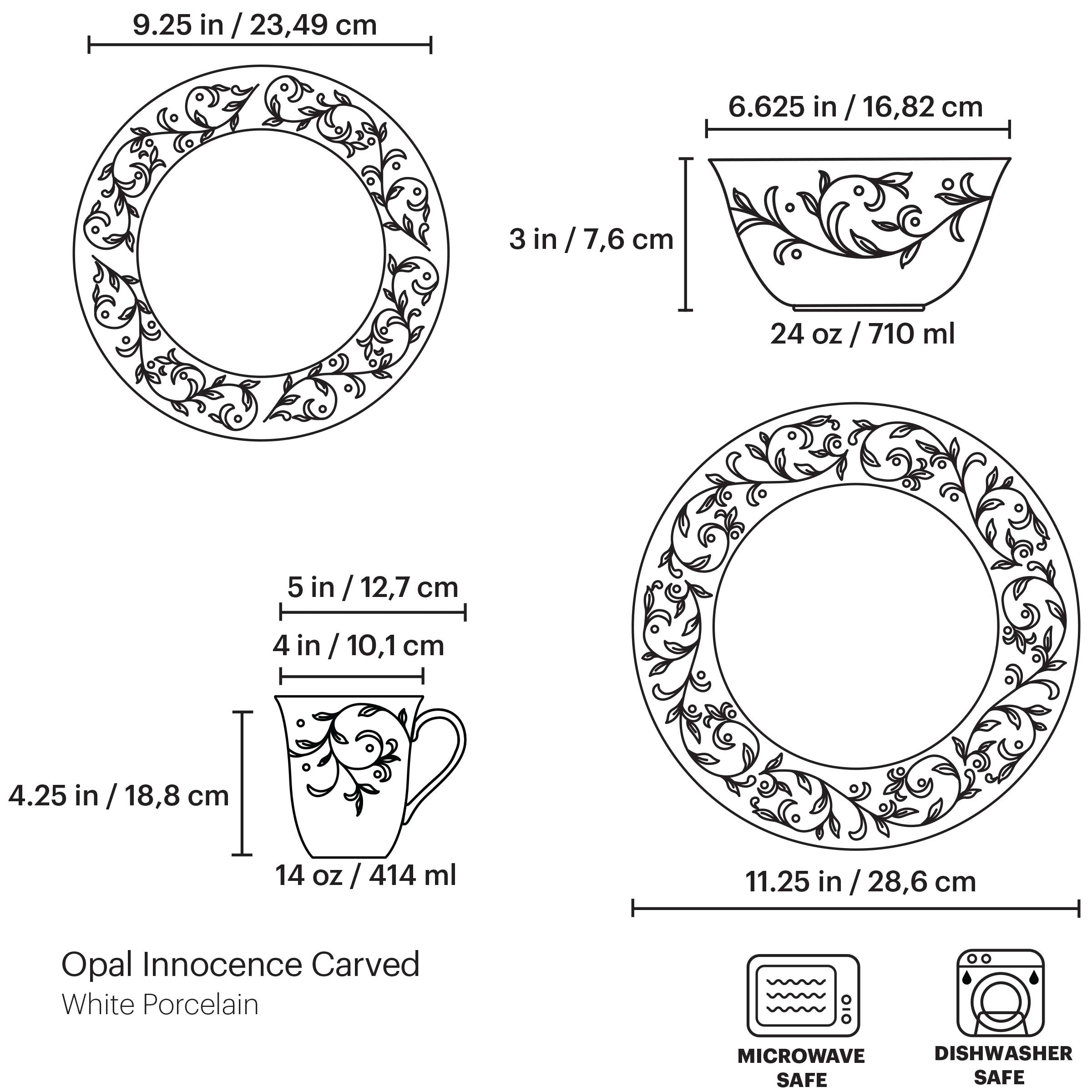 Opal Innocence Carved 4-Piece Dinnerware Set - Elegant Tableware for Formal Dining & Special Occasions