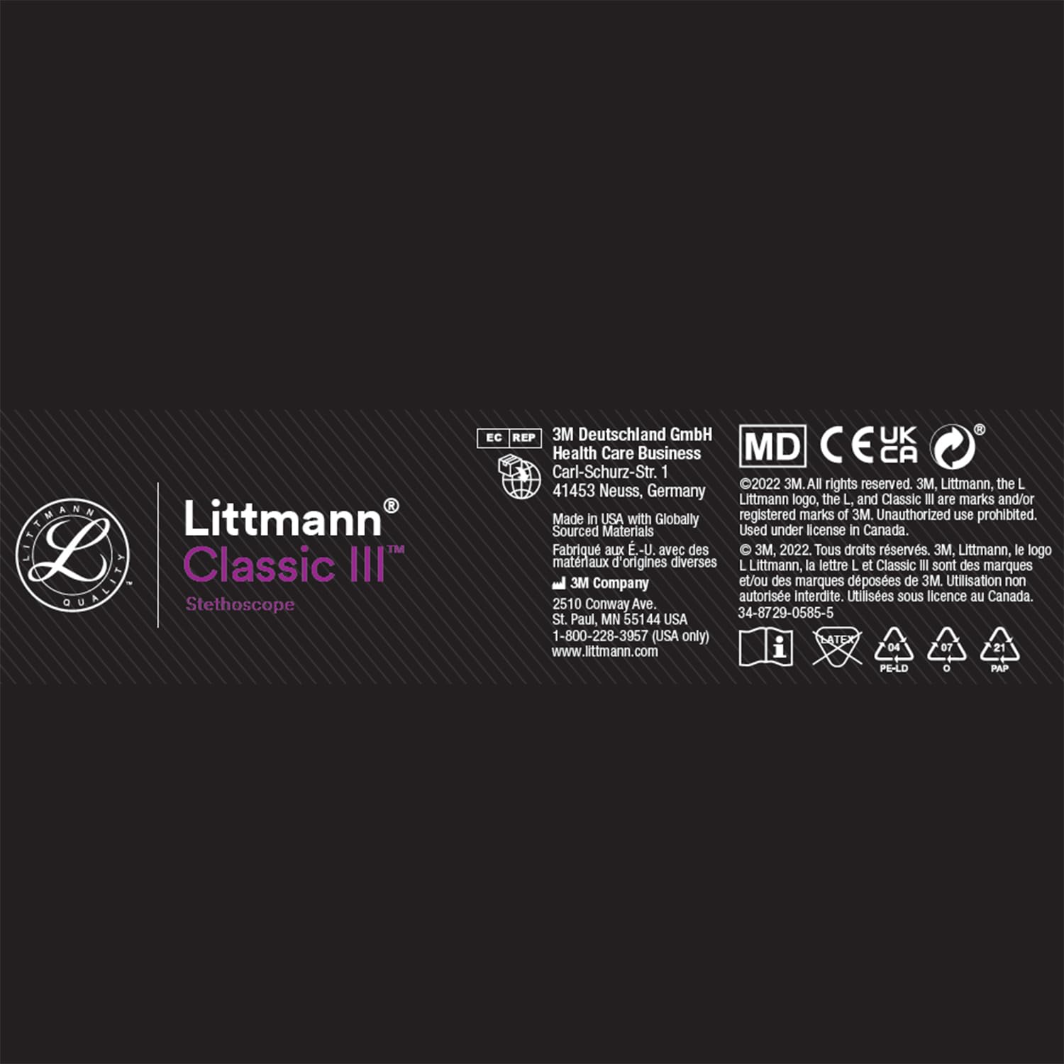 3M Littmann Classic III Monitoring Stethoscope - Smoke Chestpiece, Gray Tube, Violet Gray Stem & Headset, 27 Inch (Model 5873) | Ideal for Medical Professionals, Nurses & Students in Hospitals & Clinics