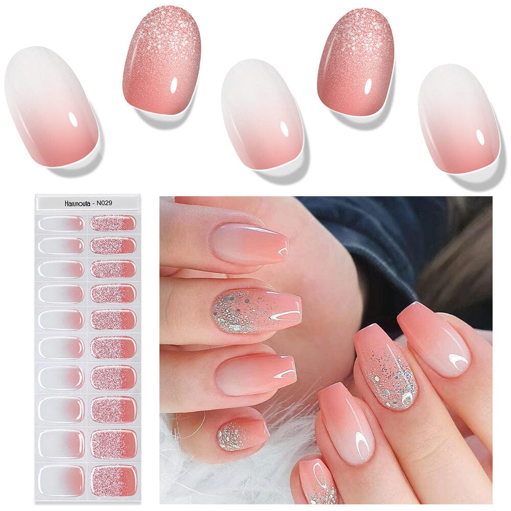 20 Tips Pink Shimmer Semi-Cured Gel Nail Strips - DIY Salon-Quality Manicure at Home for Parties, Weddings & Special Occasions (US Only)