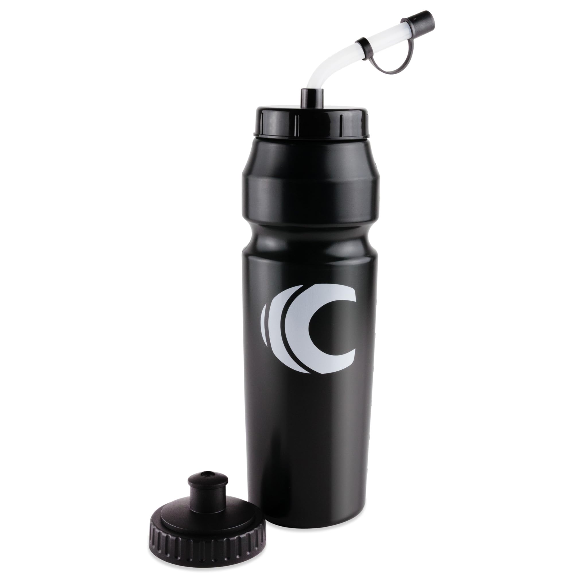 Cannon Sports 1 Liter BPA-Free Water Bottle - 34 Oz Large Mouth Sports Bottle with 2 Lids (Straw & Squeeze) - Ideal for Hockey, Lacrosse, Football, Boxing & Outdoor Activities - Perfect for Gym, Hiking & Sports Training (Black)