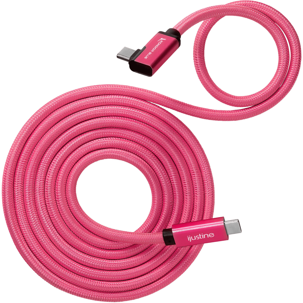 Kondor Blue iJustine Male USB C 3.2 Gen 2 Right Angle Cable - 6ft Pink Fast Charging Cord for MacBook Pro, iPad Pro & Samsung Galaxy - Perfect for Home, Office & Travel Charging