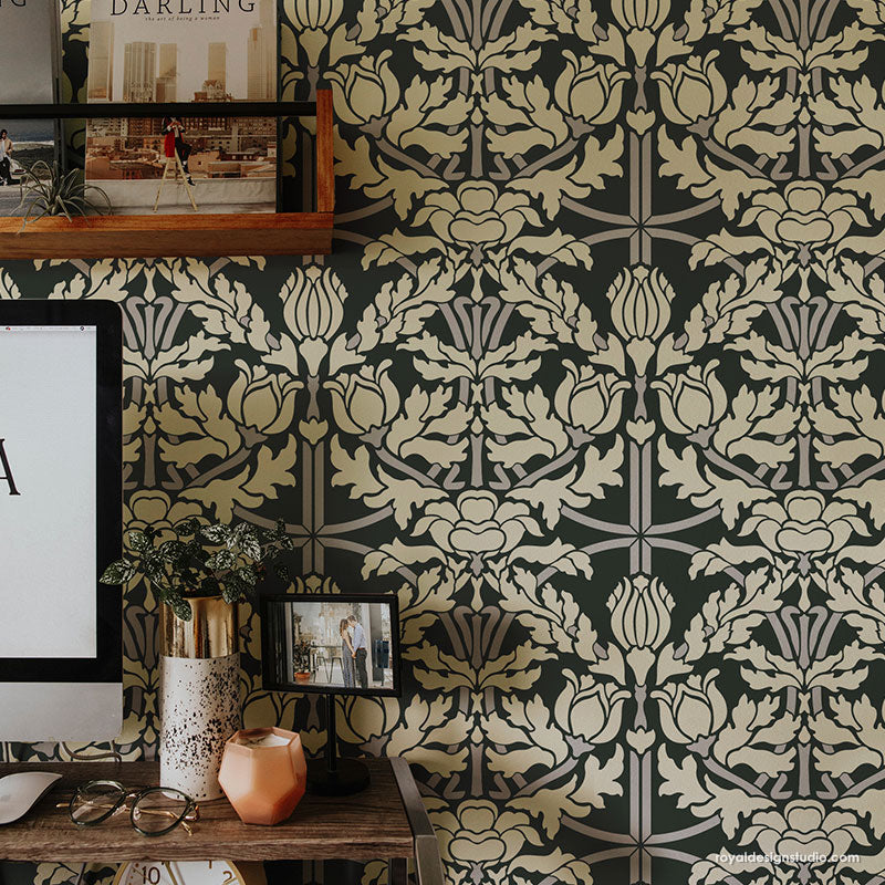 Eugenie Floral Wall Stencil - Reusable DIY Painting Template for Home Decor, Nursery, Bedroom & Living Room Wall Art Projects