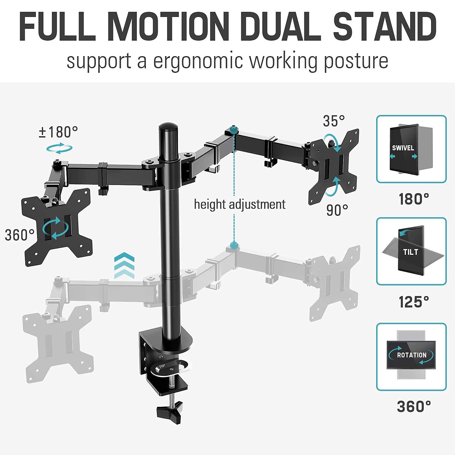 MOUNTUP Single & Dual Monitor Desk Mount Stand Bundle - Adjustable VESA Mount for Home Office & Gaming Setup