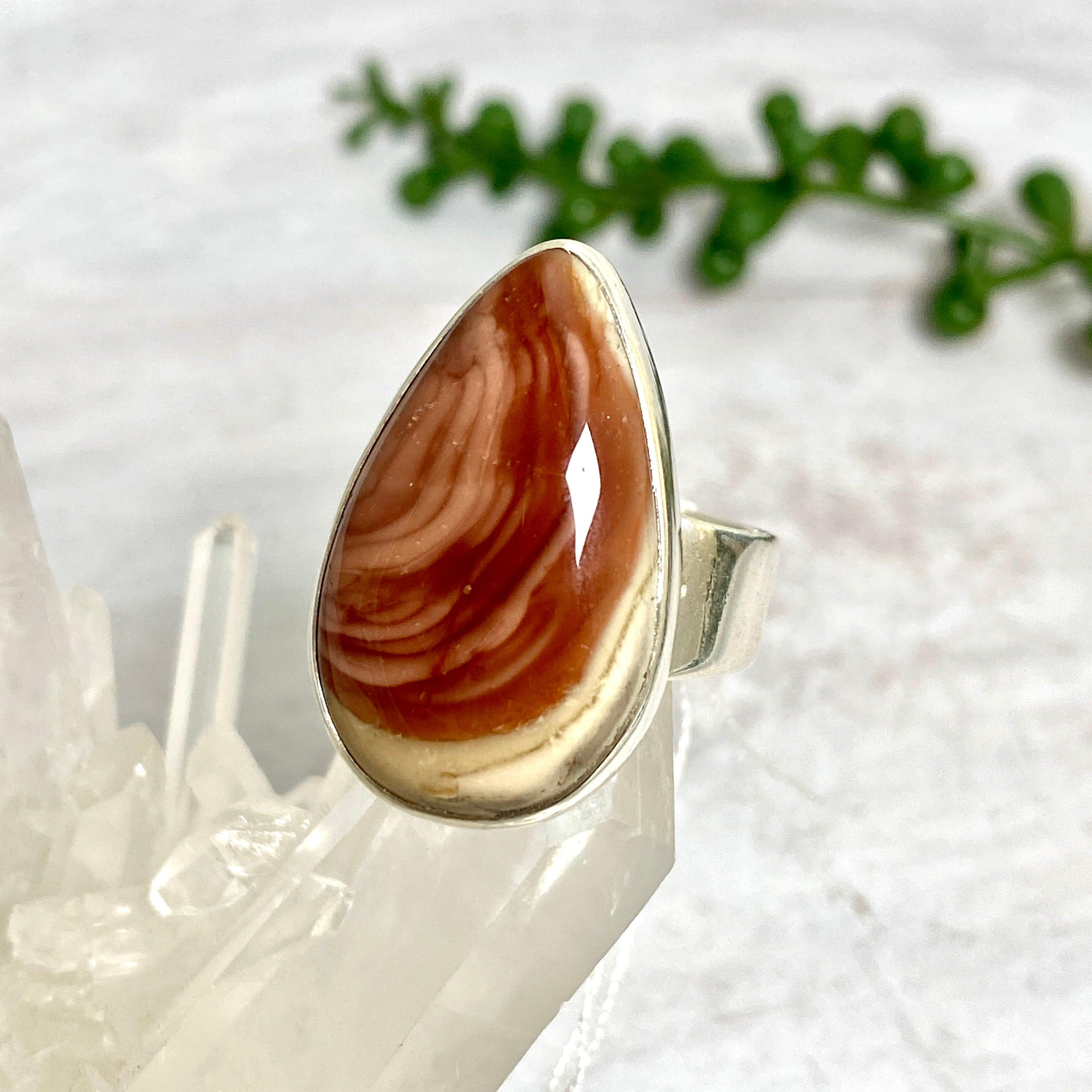 Imperial Jasper Teardrop Ring - Size 8 - Natural Stone Jewelry - KRGJ2678 | Elegant Gift for Women, Boho Chic Accessory for Everyday Wear & Special Occasions