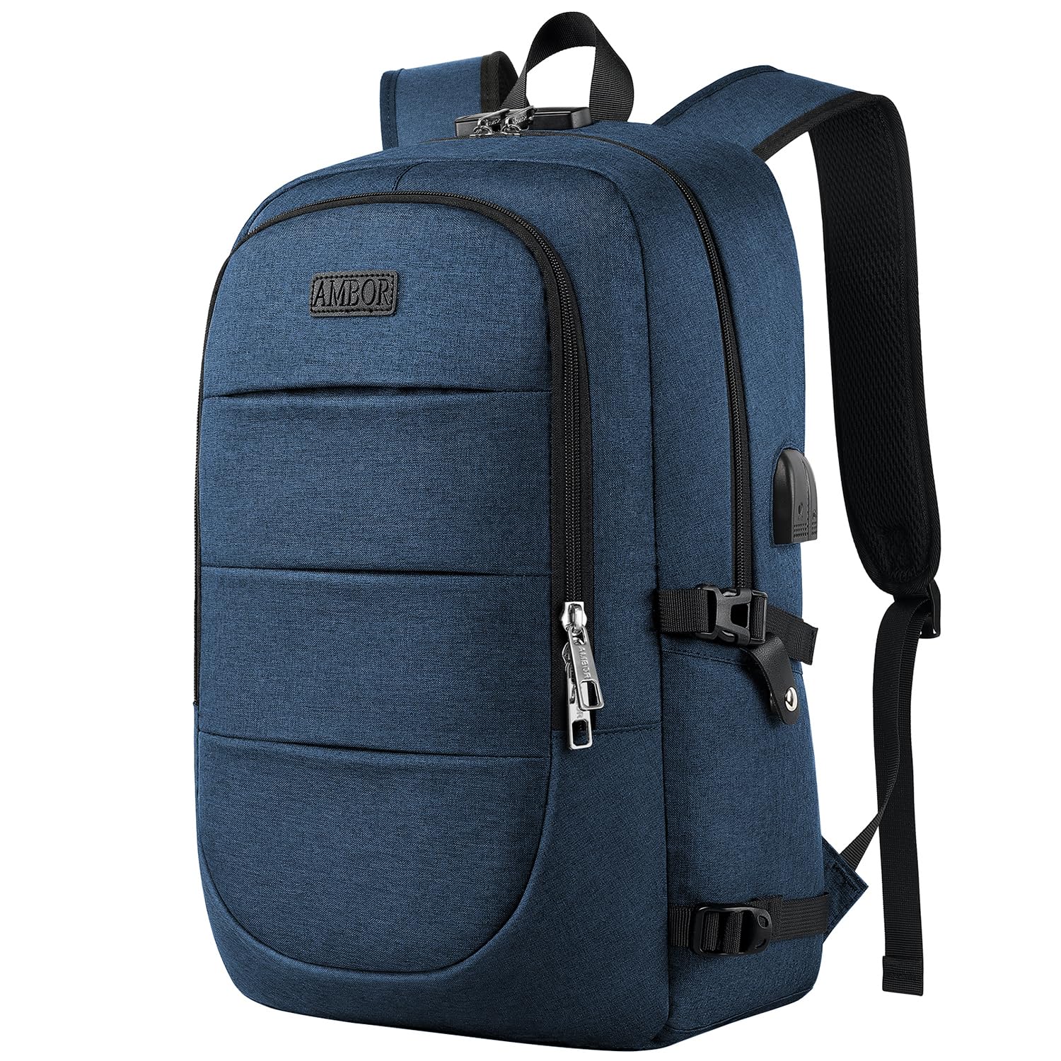Anti-Theft 17.3 Inch Travel Laptop Backpack with USB Charging Port & Headphone Jack - Water-Resistant Business Computer Backpack for College, Work, Commuting - Perfect for Students, Professionals & Frequent Travelers (Blue)