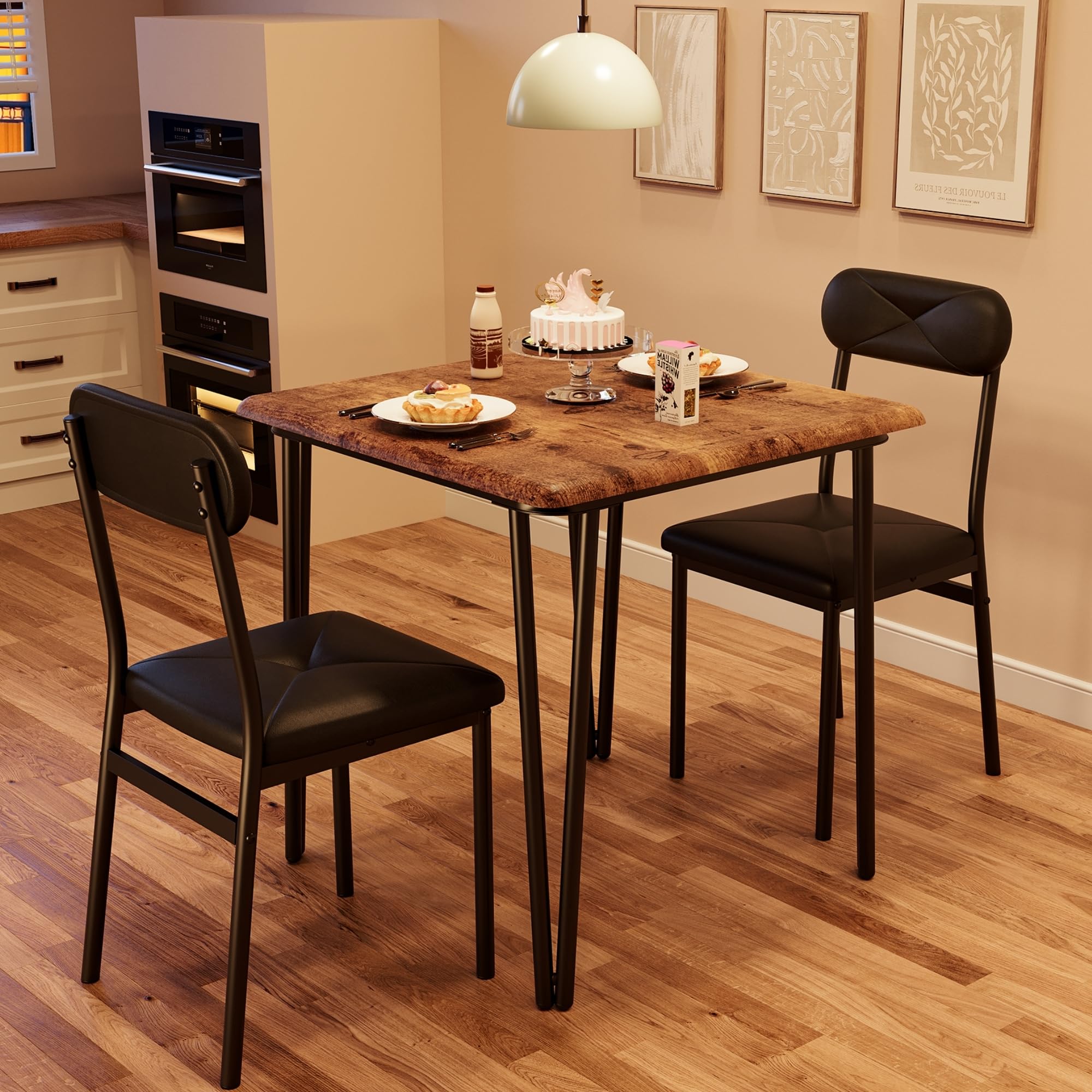 2-Piece Small Kitchen Dining Table Set with Upholstered Chairs - Compact 3-Piece Space-Saving Table & Chair Set for Apartments, Breakfast Nooks & Small Kitchens | Perfect for Couples & Small Spaces