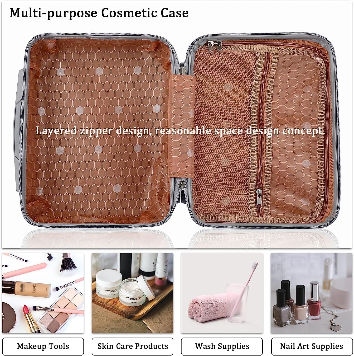Portable Hard Shell Cosmetic Travel Case - Small Makeup Organizer with Elastic Bands, Mini ABS Carry On Luggage for Women | Perfect for Air Travel, Weekend Getaways & Daily Makeup Storage