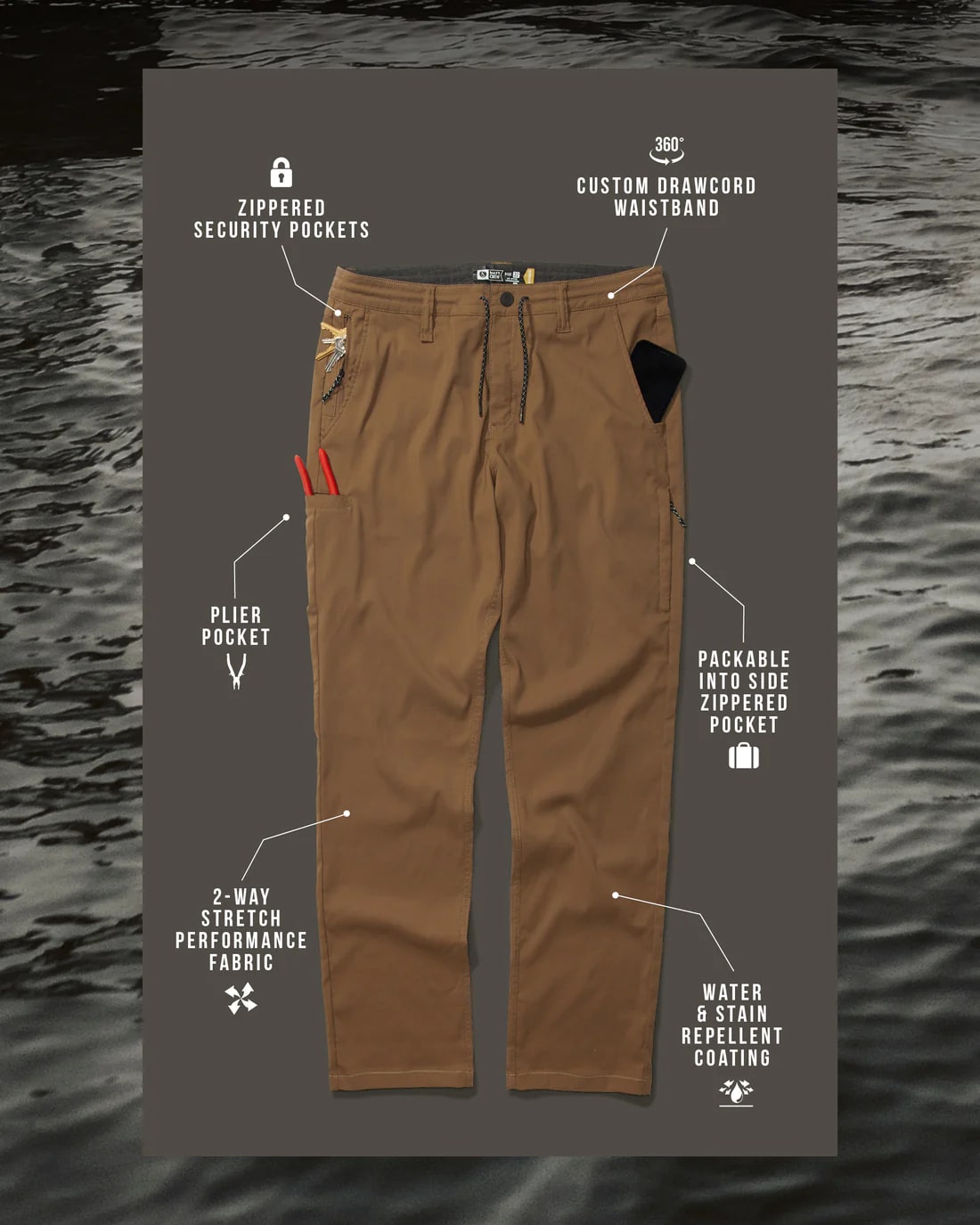 Salty Crew Midway Tech Pants for Men - Water-Resistant, Quick-Dry Fishing & Outdoor Hiking Pants - Comfortable & Durable for Adventure Travel