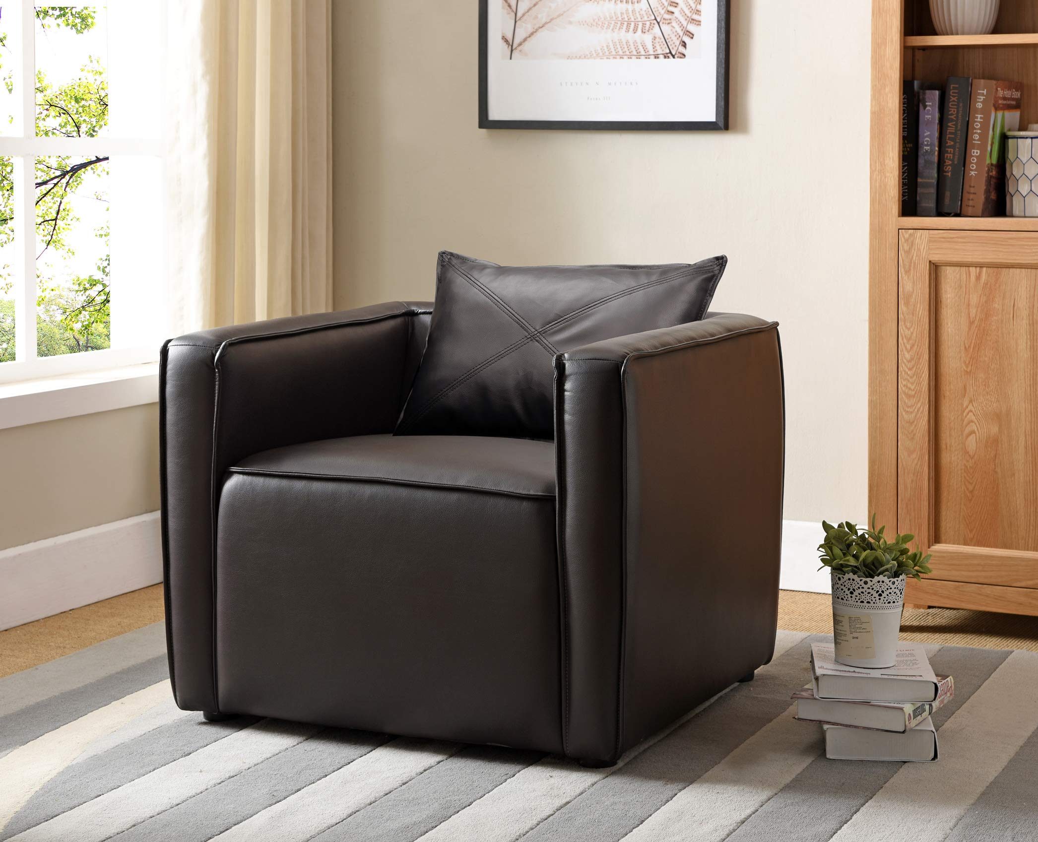 Geneva Modern Breathable Vinyl Padded Arm Chair - Dark Gray Accent Chair for Living Room, Bedroom & Office - Comfortable Lounge Chair with Padded Seat