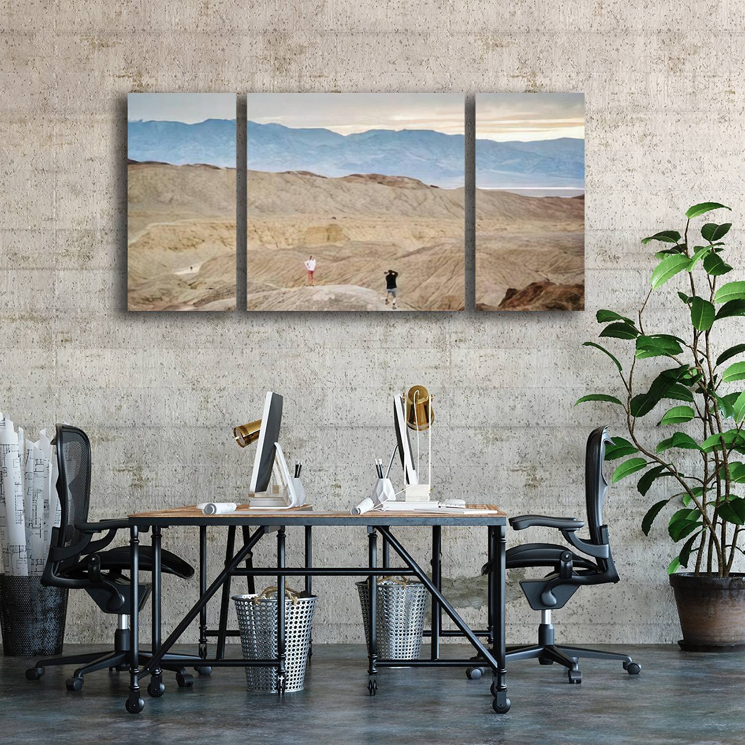 3 Panels Canvas Wall Art - Family Hiking in Death Valley National Park - Modern 3D Printed Framed Canvas Paintings for Home & Office Decor - Ready to Hang - Perfect for Living Room, Bedroom or Workspace