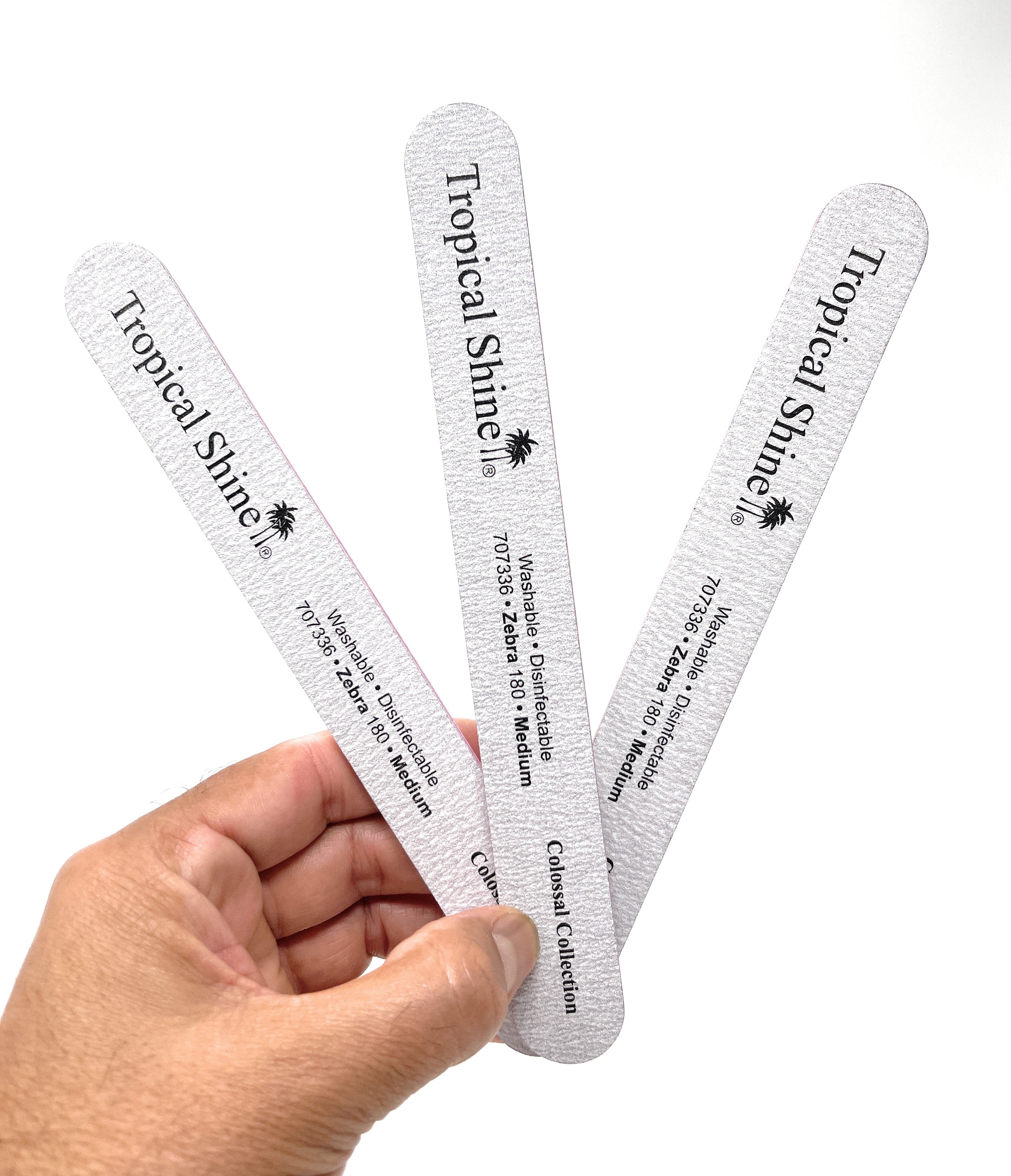 Tropical Shine Colossal Nail File - 180 Medium Grit Dual Sided Emery Boards with Cushion for Salon & Home Use - Zebra Pattern Silver (3 Pack) - Perfect for Manicures, Pedicures & Nail Care