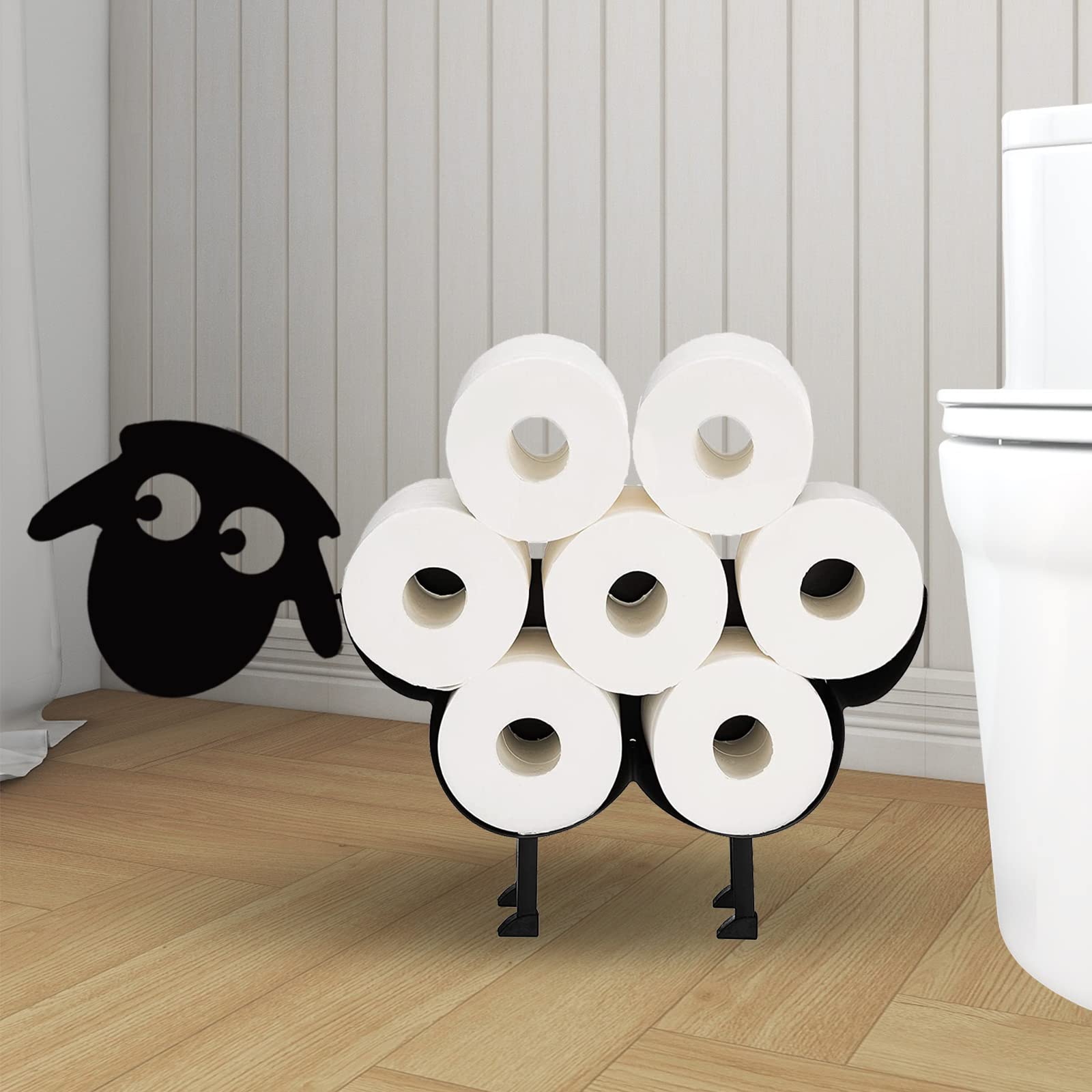 Funny Black Sheep Wall-Mounted Toilet Paper Holder - Metal Animal Decor Storage for 8 Rolls | Bathroom, Farmhouse & Rustic Home Decor Accessory
