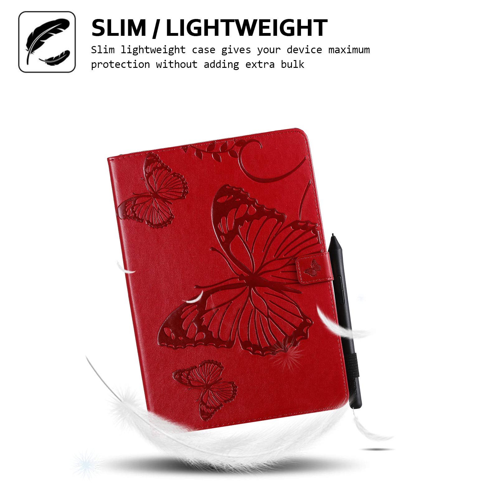 Premium Magnetic Leather Case for iPad 10.2 (9th/8th/7th Gen) & iPad Air 10.5 - Techcircle Butterfly Embossed Folio Cover with Auto Sleep/Wake | Wallet Stand & Protective Case (Red) - Perfect for Work, Travel & Daily Use