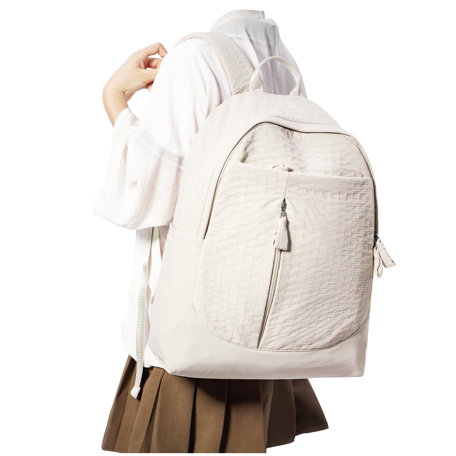 Stylish 15.6 Inch Laptop Backpack for Women & Girls - Lightweight School Bookbag with 2 Compartments, Aesthetic College Backpack for High School, Travel & Daily Use - Perfect for Work, Commuting & Campus Life - White
