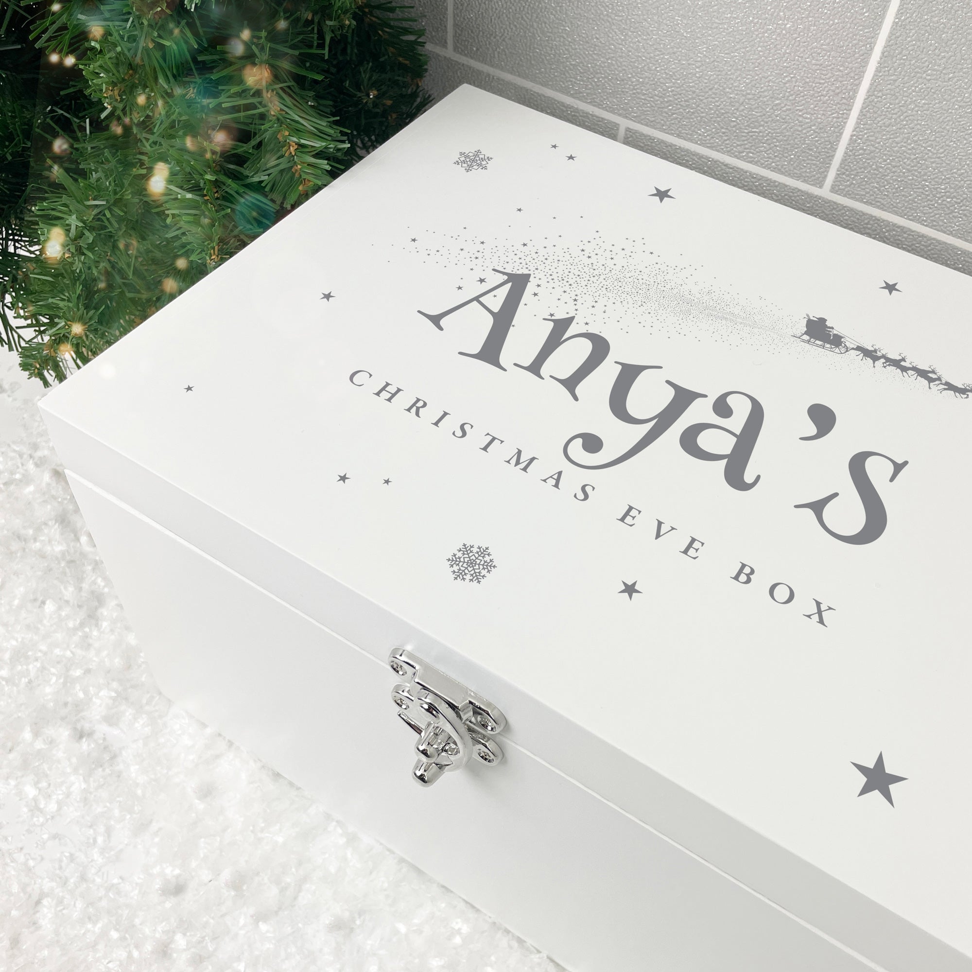 Personalized White Wooden Santa Sleigh Christmas Eve Box - 3 Sizes (22cm, 27cm, 30cm) - Perfect for Holiday Gift Giving, Christmas Decor & Family Traditions