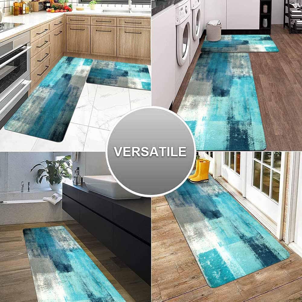 TOMWISH Turquoise Anti-Fatigue Kitchen Rug Set - 2PCS Non-Slip Waterproof PVC Floor Mats, Ergonomic Comfort Standing Mat for Kitchen, Sink, Laundry, and Bathroom Use