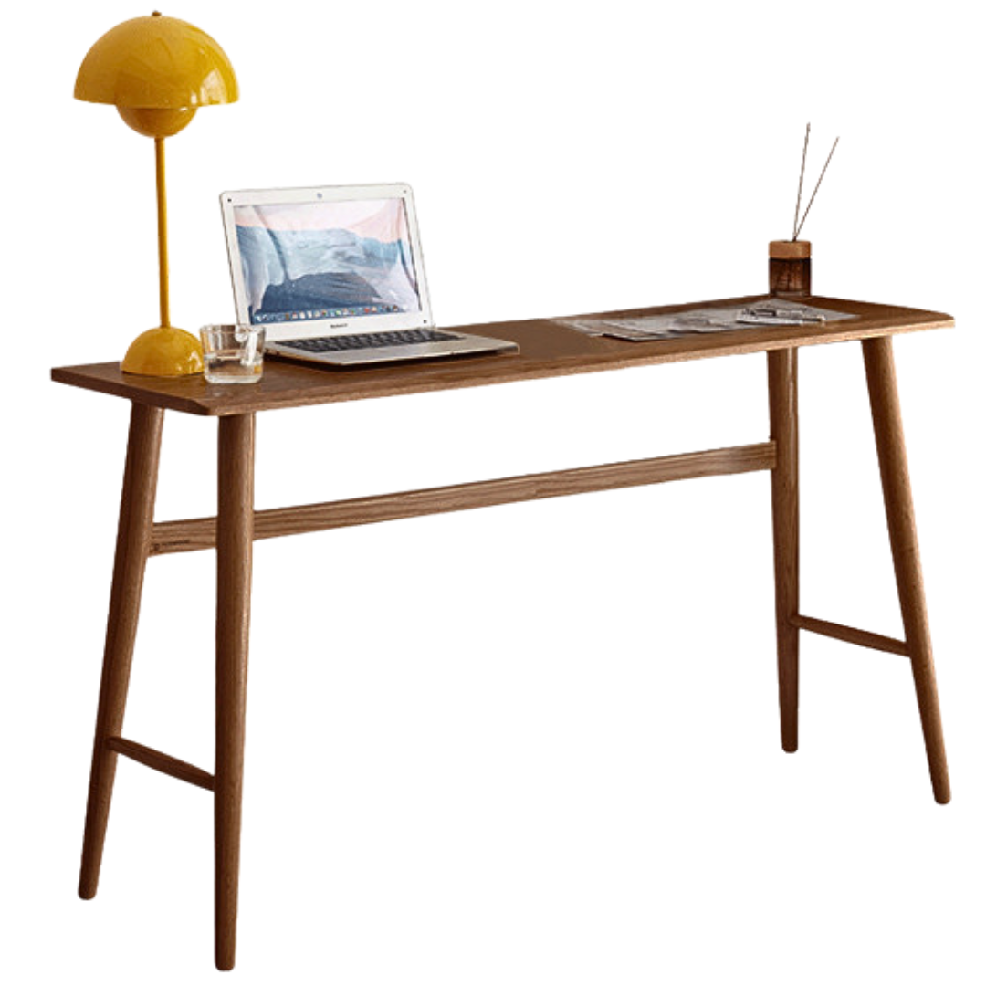 Solid Oak & Cherry Wood Narrow Office Desk - Compact Workspace Solution for Small Spaces & Home Offices