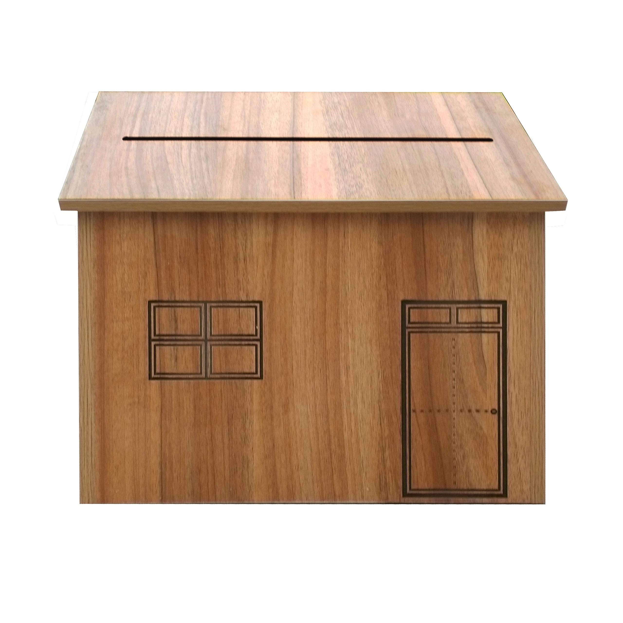 FixtureDisplays Church-Shaped Wooden Collection Box - 15.4 x 11.3 x 13.4 Inches - Tithing & Donation Box for Churches (Model 21395) - Perfect for Sunday Services, Weddings & Charity Events