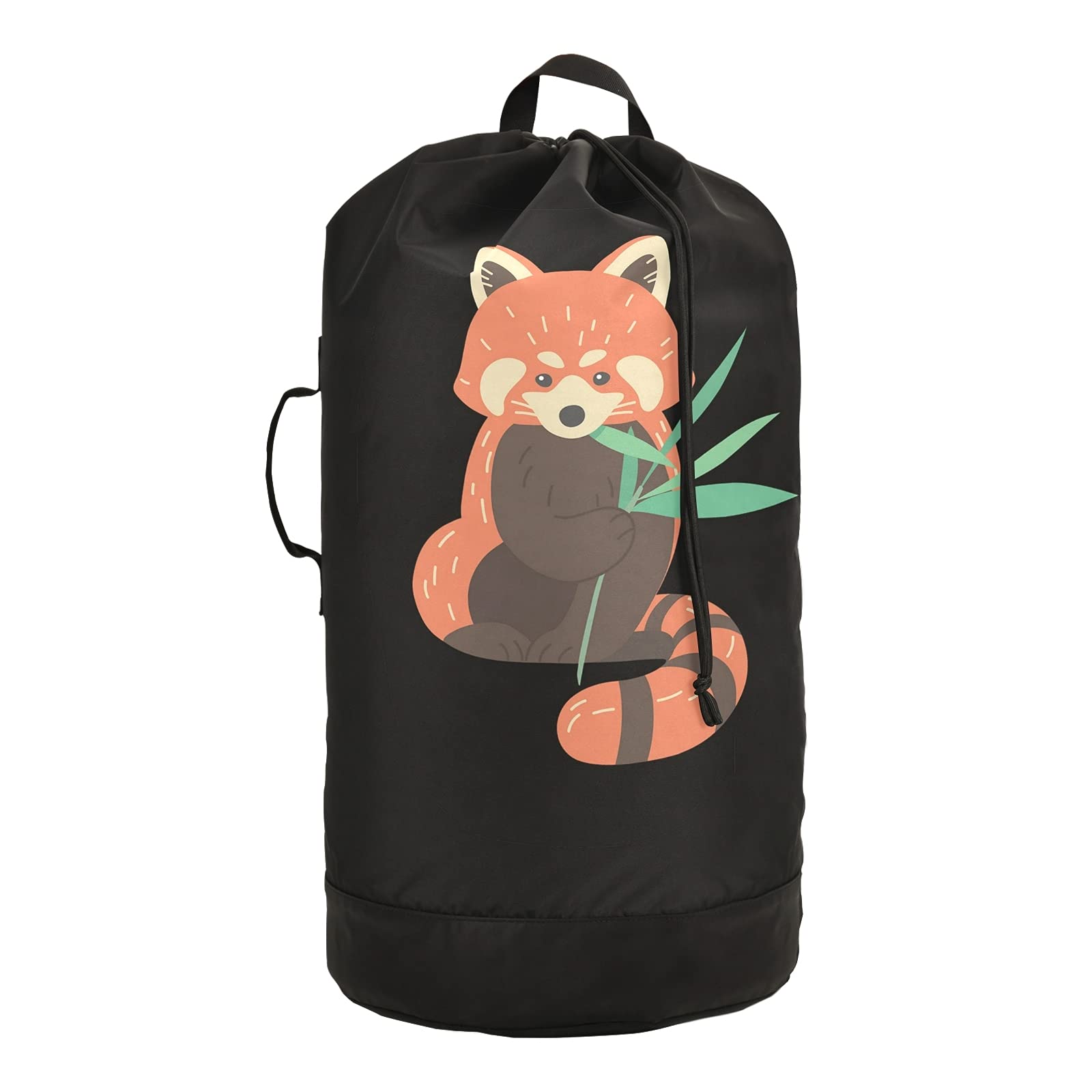 Red Panda with Bamboo Print Laundry Bag - Adjustable Shoulder Straps & Drawstring Closure, Durable Hamper Basket for Dirty Clothes, Toy Storage Organizer - Perfect for Dorm, Travel, and Kids' Room Organization