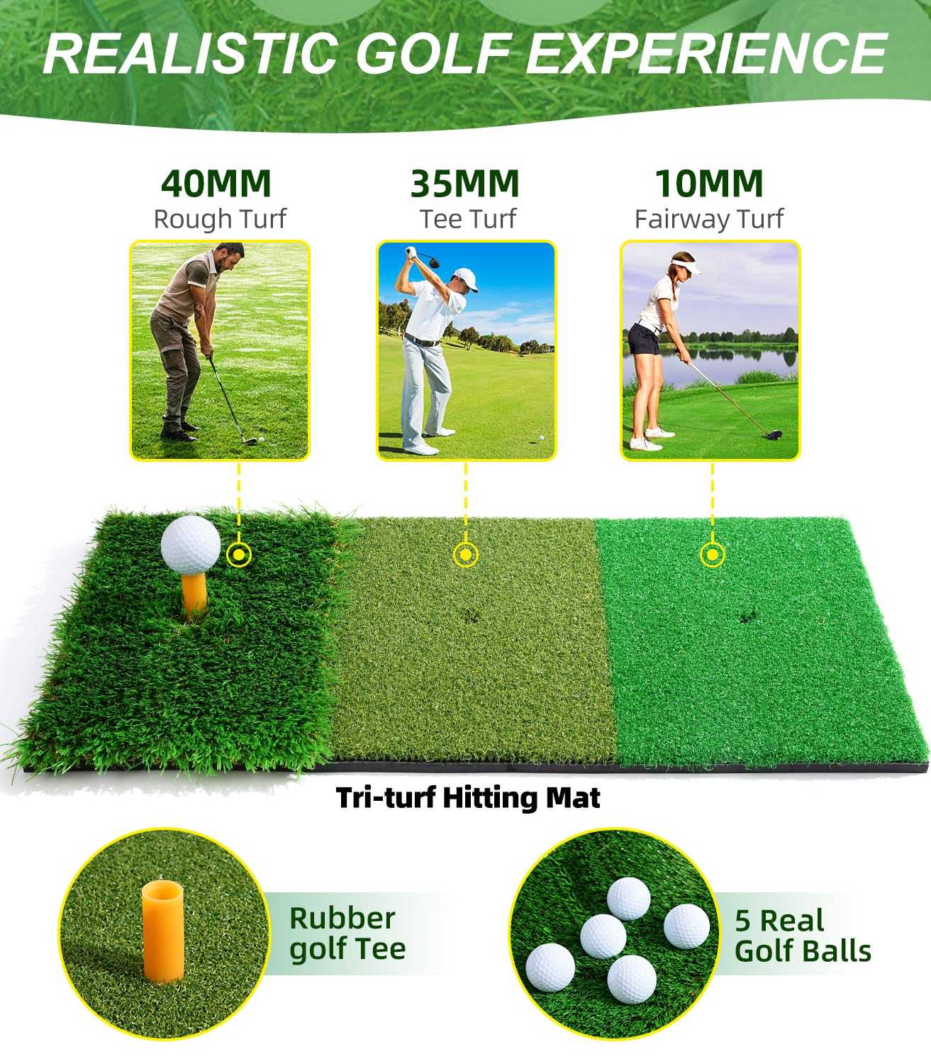 BAGAIL 10x7ft Heavy Duty Golf Practice Net with Tri-Turf Mat & Carry Bag - Portable Golf Training Aid for Driving, Chipping & Hitting - Perfect for Backyard, Outdoor & Indoor Use (G9 Max)