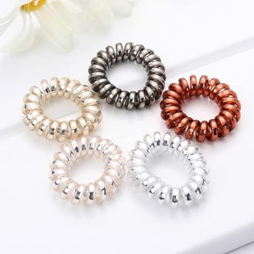 Girl's Heaven 5-Piece Multicolor Spiral Hair Ties Set - Soft Elastic Ponytail Holders, Telephone Wire Hair Bands for Kids & Teens - Perfect for School, Sports, and Everyday Styling